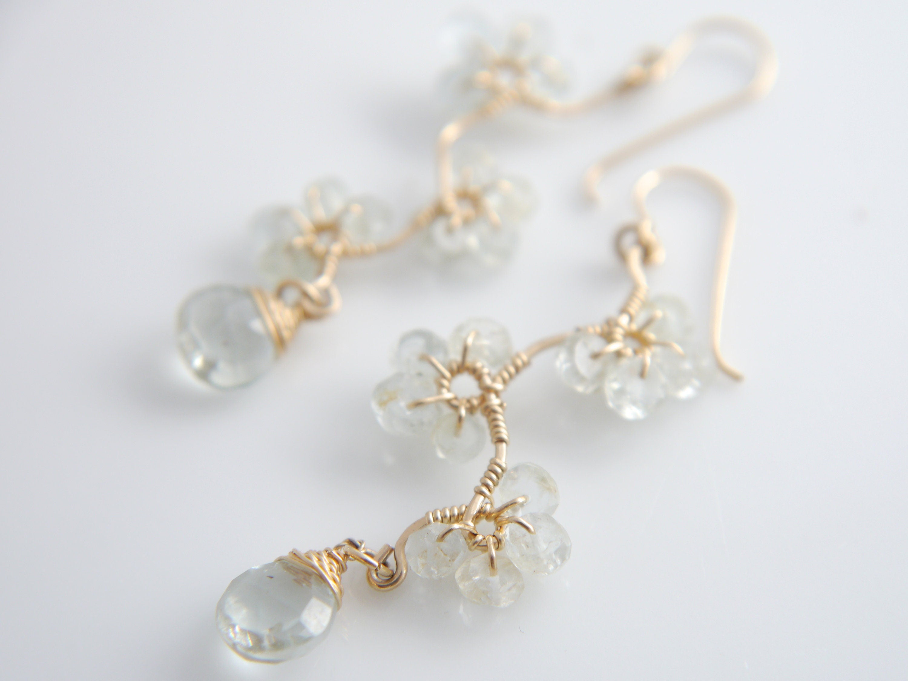 Aquamarine Green Amethyst Floral Chandelier Earrings, 14K Gold Filled Dangle, Garden Jewelry