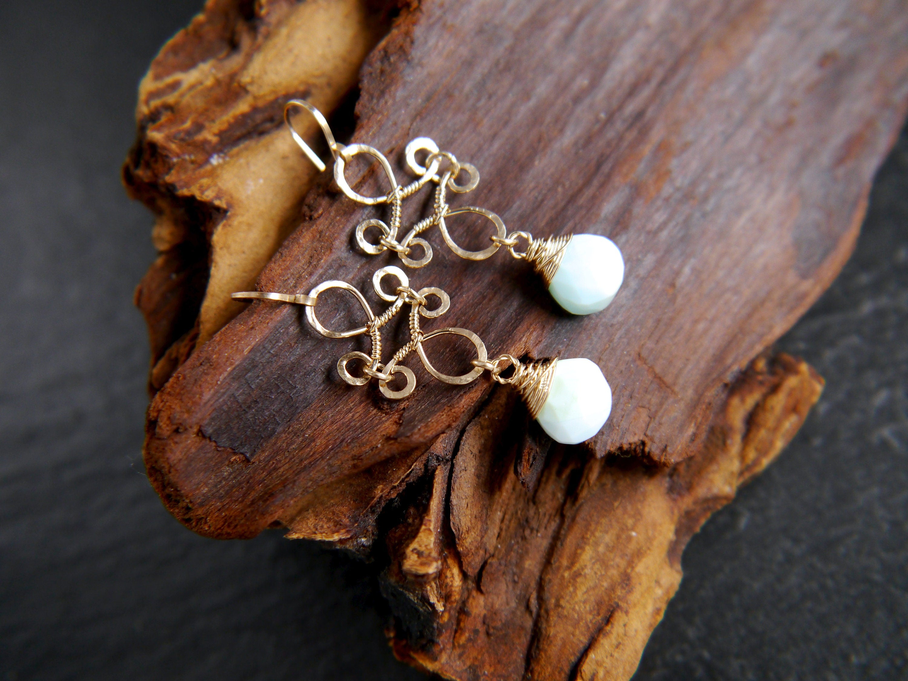 Blue Opal Chandelier Gemstone Earrings, 14K Gold Filled Something Blue