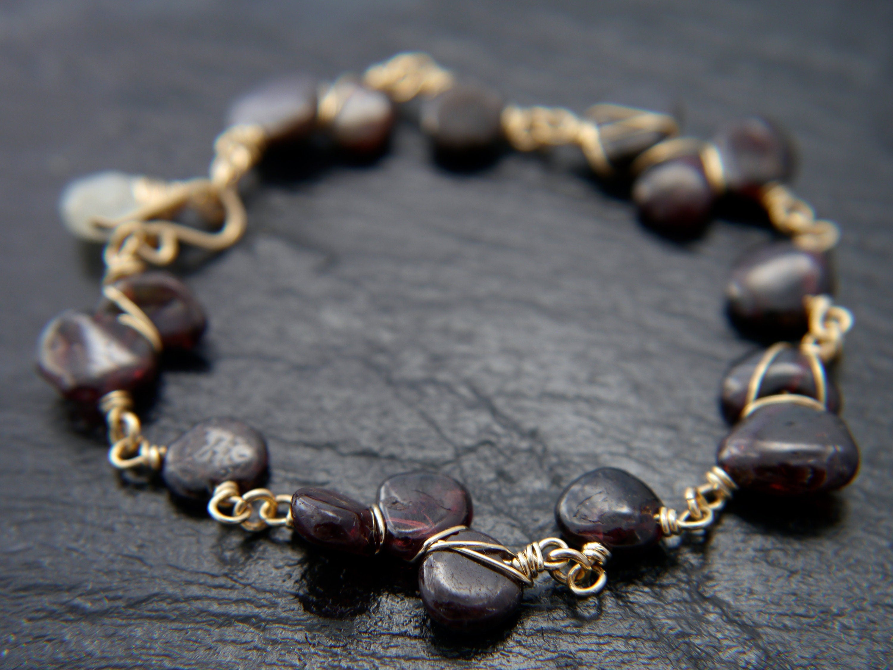 Garnet Aquamarine Gemstone Bracelet, 14K Gold Filled Jewelry, January March Birthstone