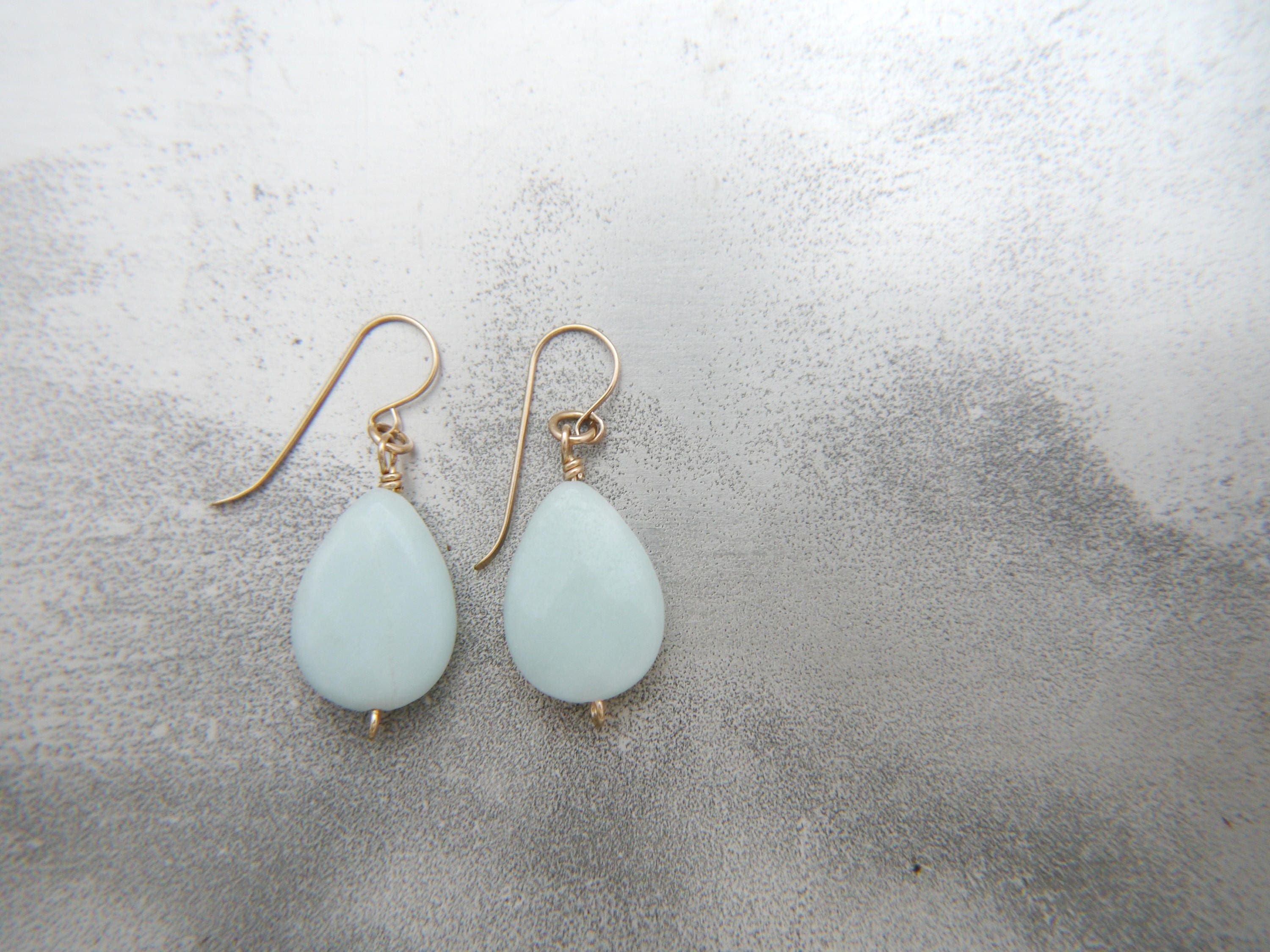 Amazonite Teardrop Drop Earrings, 14K Gold Filled Dangle, Minimal Jewelry