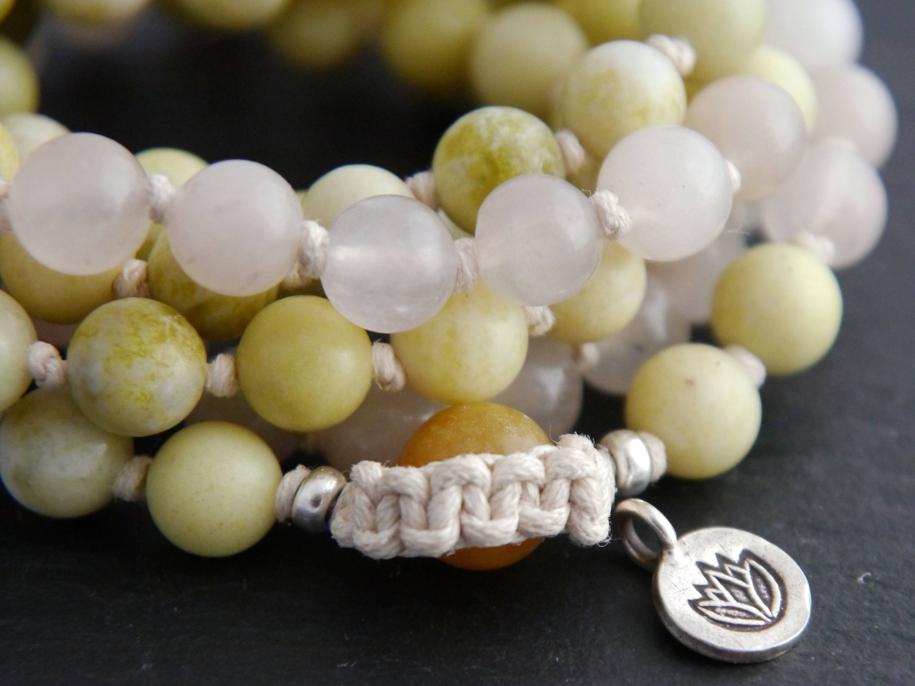 Pink Aventurine Green Peridot Serpentine Mala Beads, 108 Gemstone