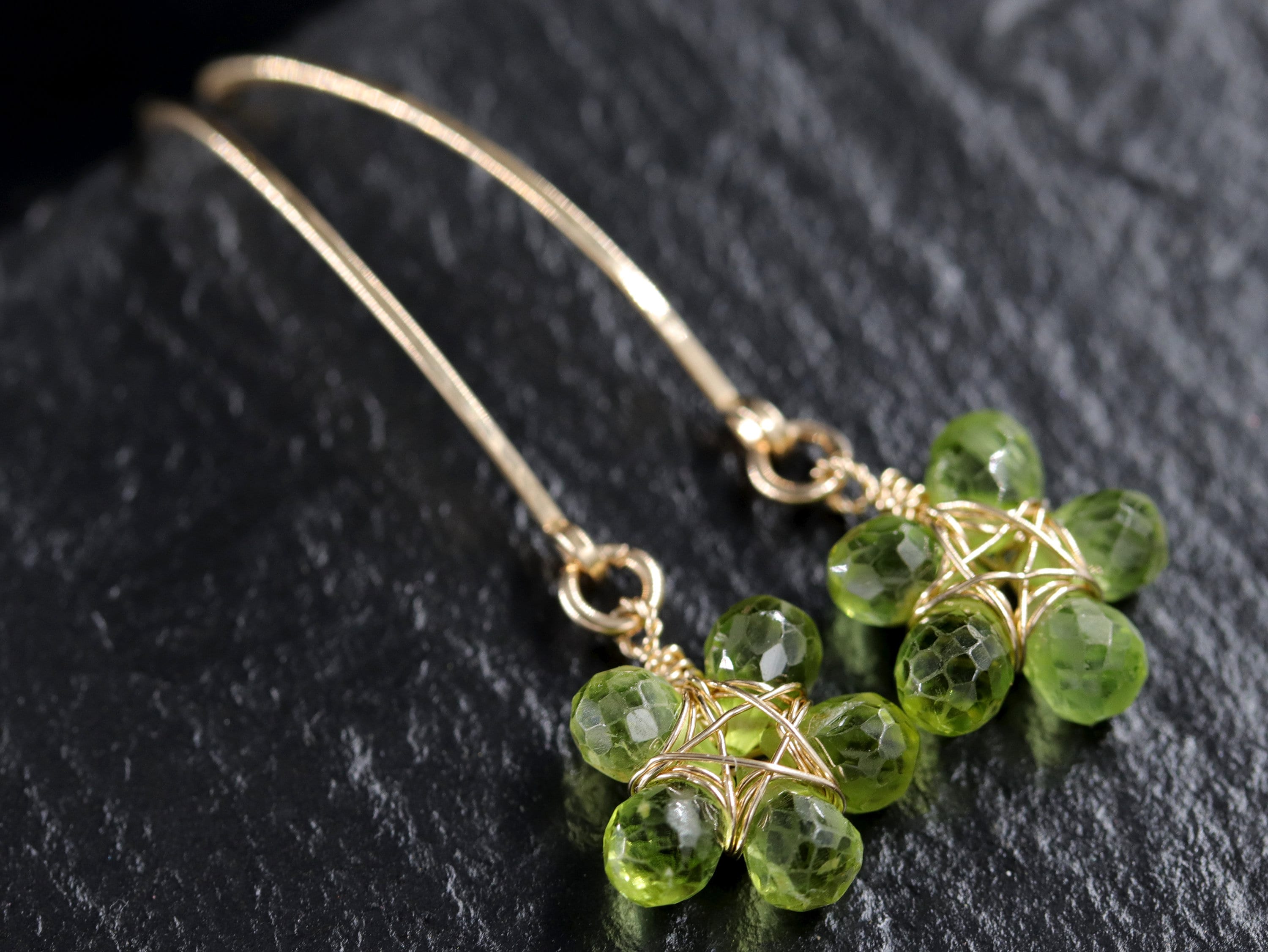 Peridot Green Floral Hoop Gemstone Earrings, 14K Gold Filled Spring Wedding
