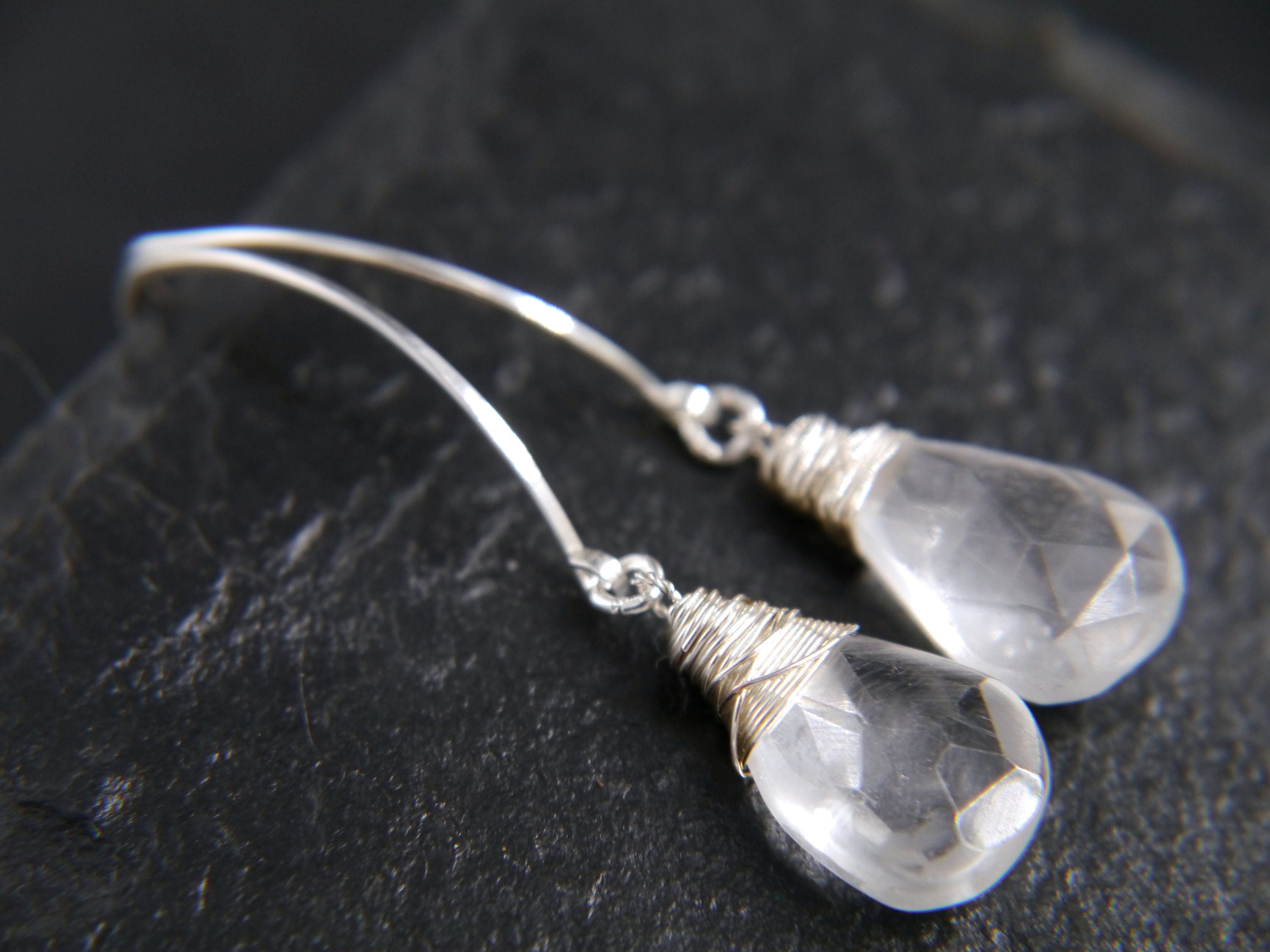 Clear Quartz Hoop Gemstone Earrings, Sterling Silver