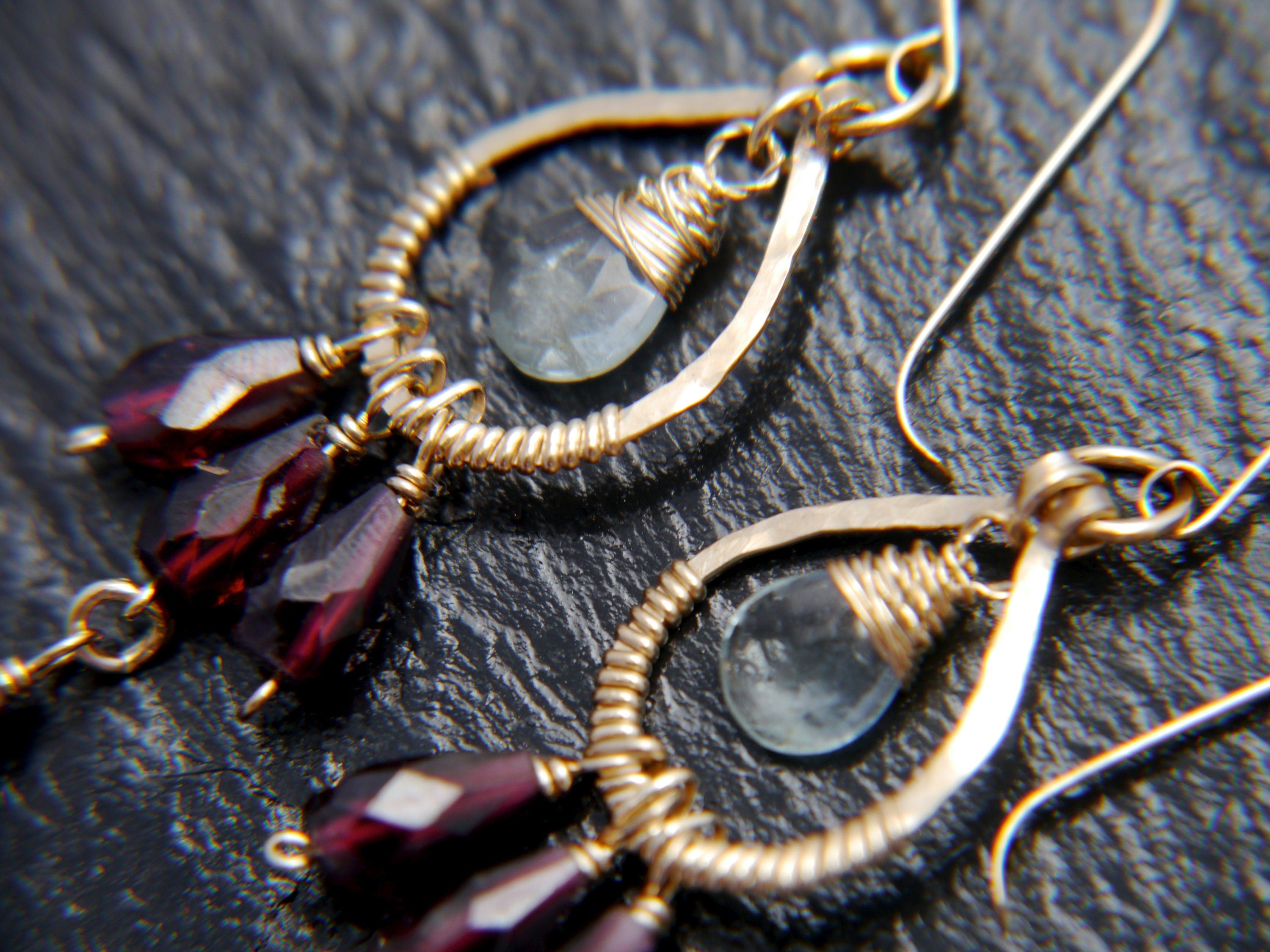 Aquamarine Boho Chandelier Earrings, 14K Gold Filled Fringe Dangle