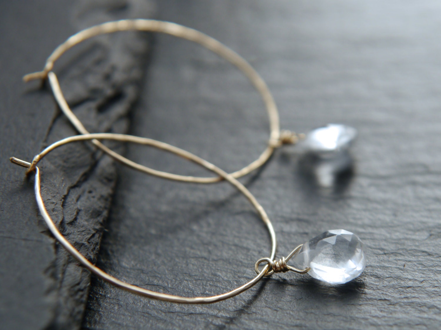 Quartz Teardrop Briolette Gemstone Earrings, 14K Gold Filled Boho Style