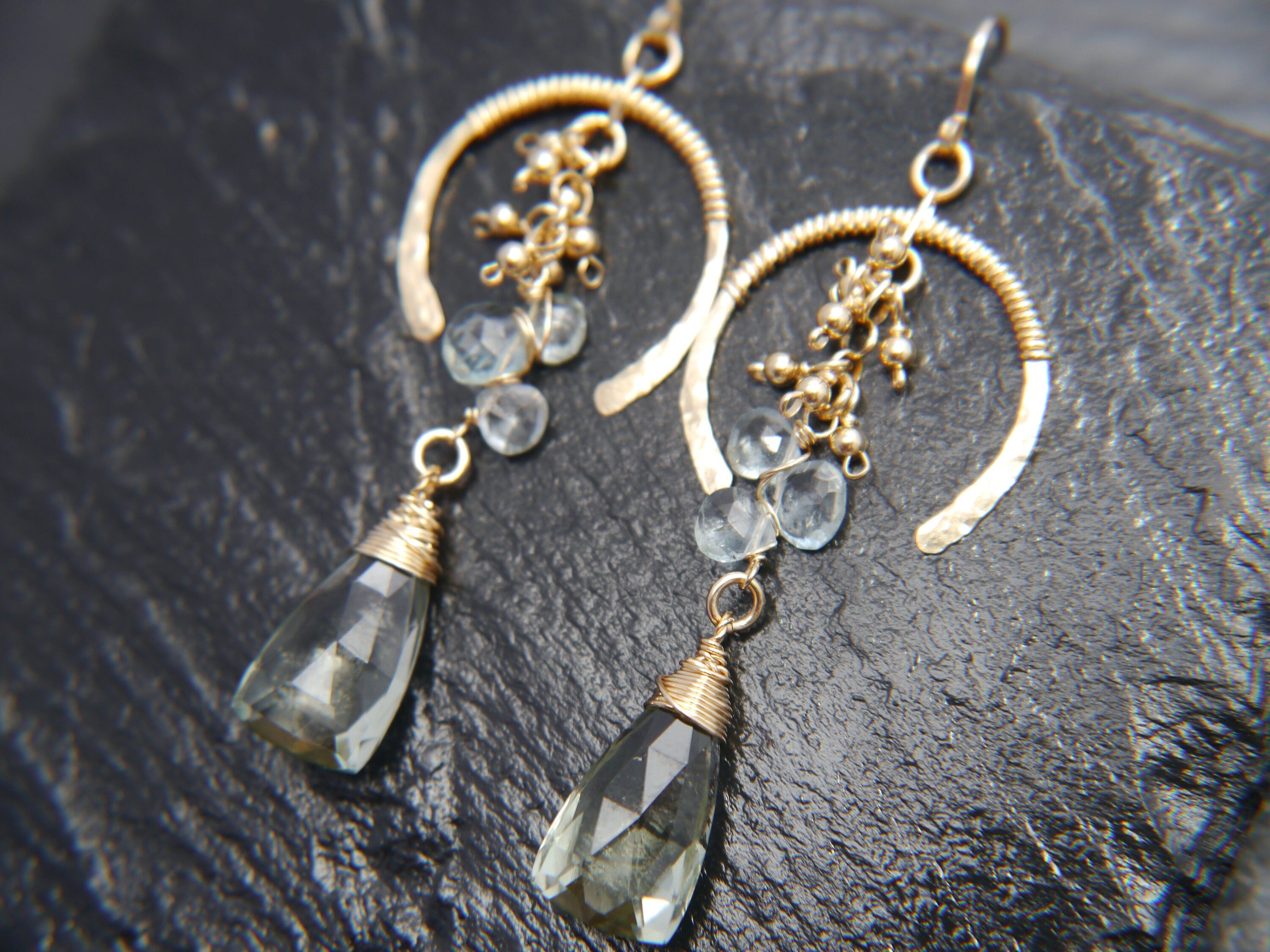 Green Amethyst Chandelier Gemstone Earrings, 14K Gold Filled Elegant Bridal