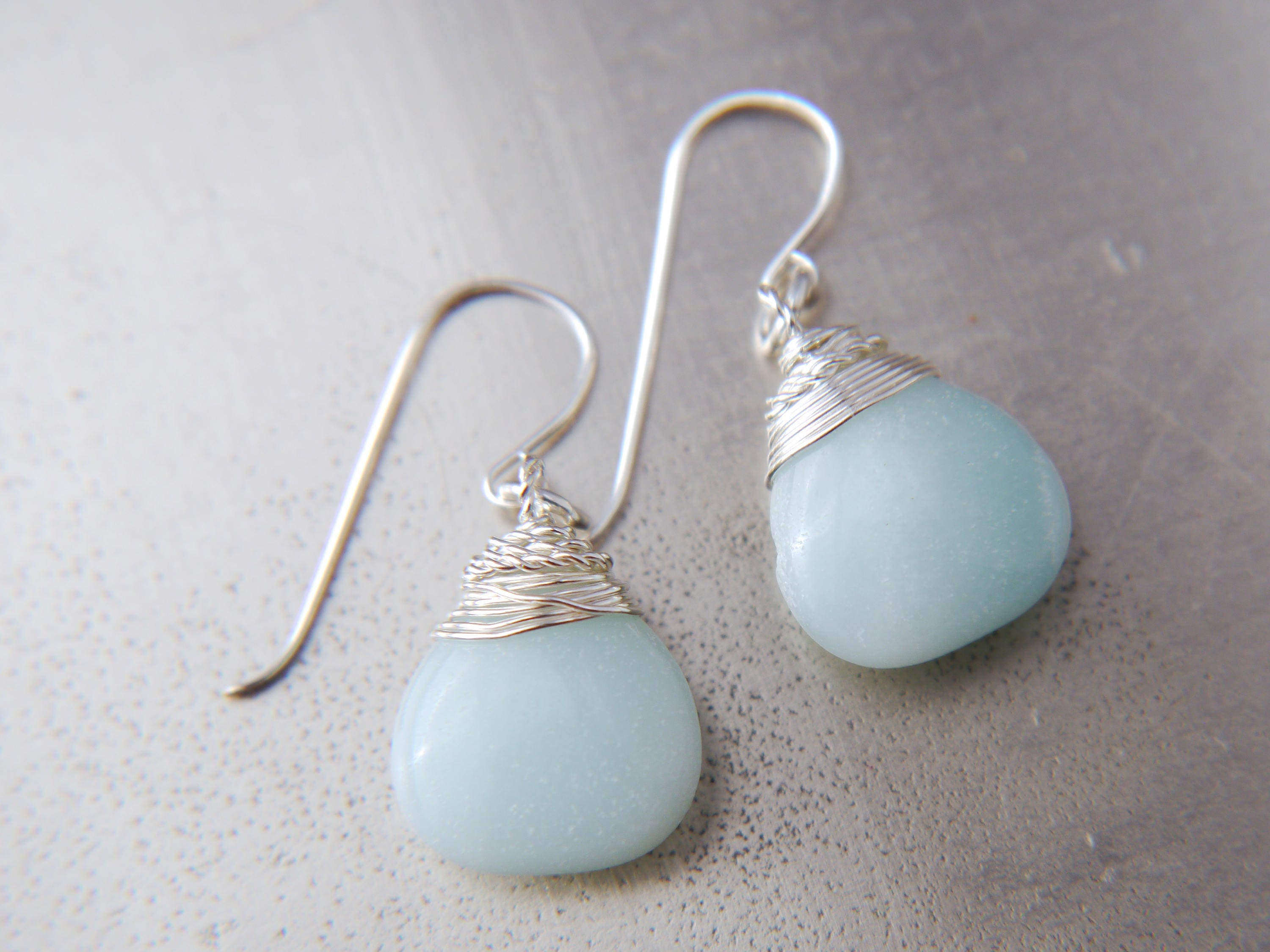 Amazonite Teardrop Gemstone Earrings, Sterling Silver Something Blue