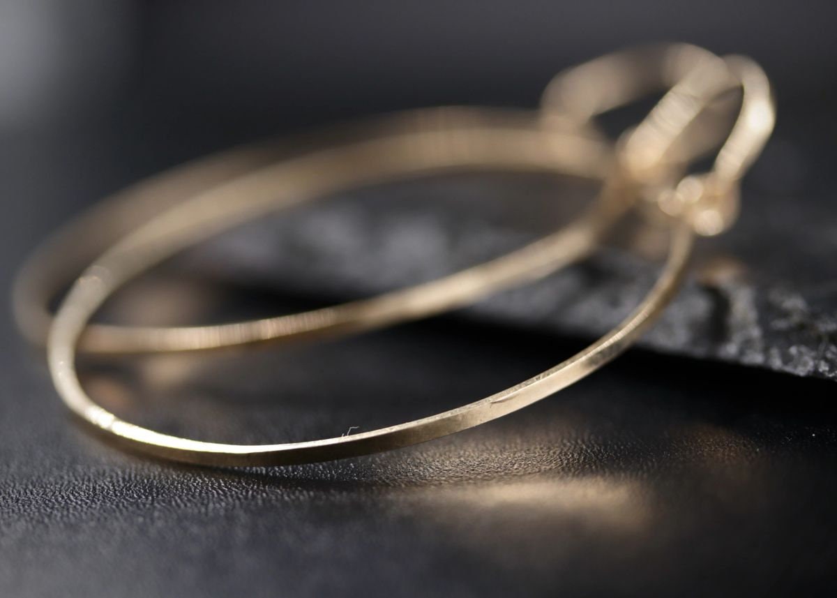14K Gold Filled Hoop Earrings Large, Hammered Boho Chic Style