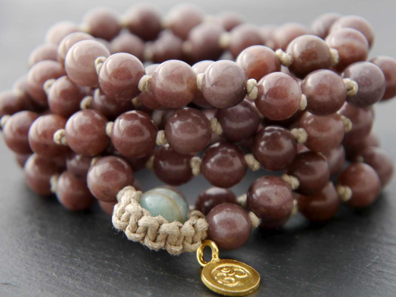Purple Aventurine 108 Mala Bead , Wrap, Hand Knotted Tibetan Prayer Beads