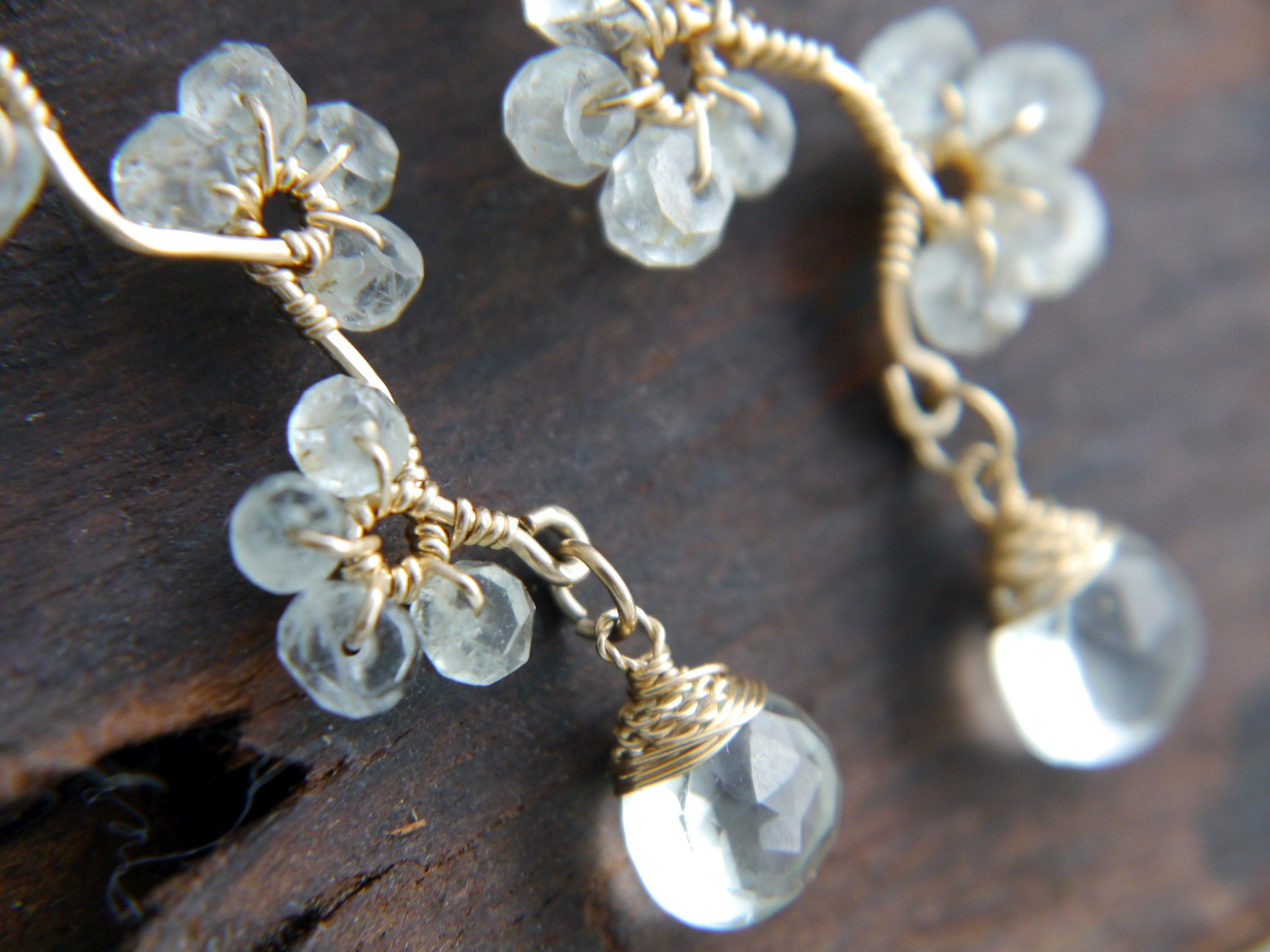 Aquamarine Green Amethyst Floral Chandelier Earrings, 14K Gold Filled Dangle, Garden Jewelry