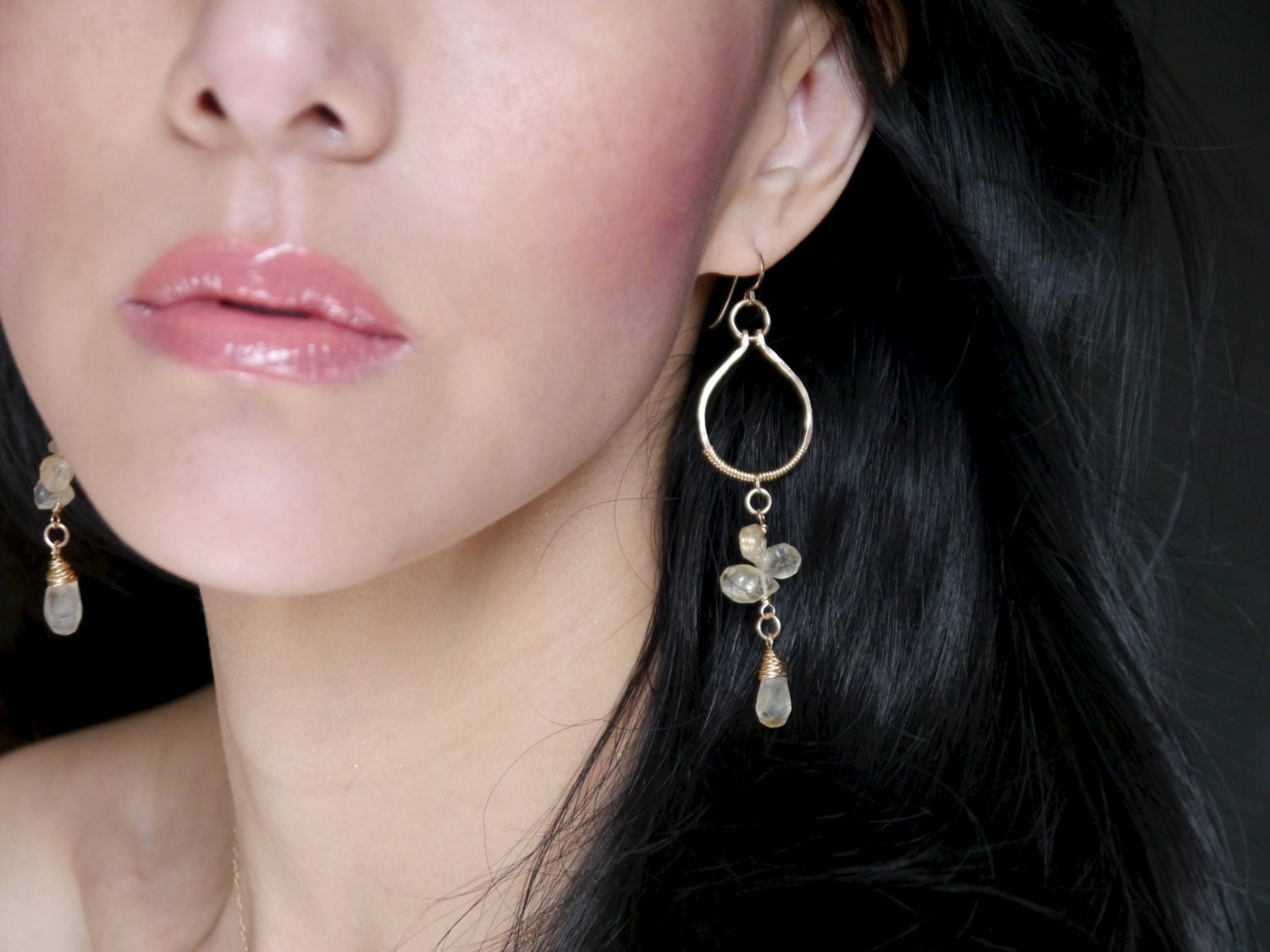 Citrine Teardrop Chandelier Floral Gemstone Earrings, 14K Gold Filled Garden Wedding