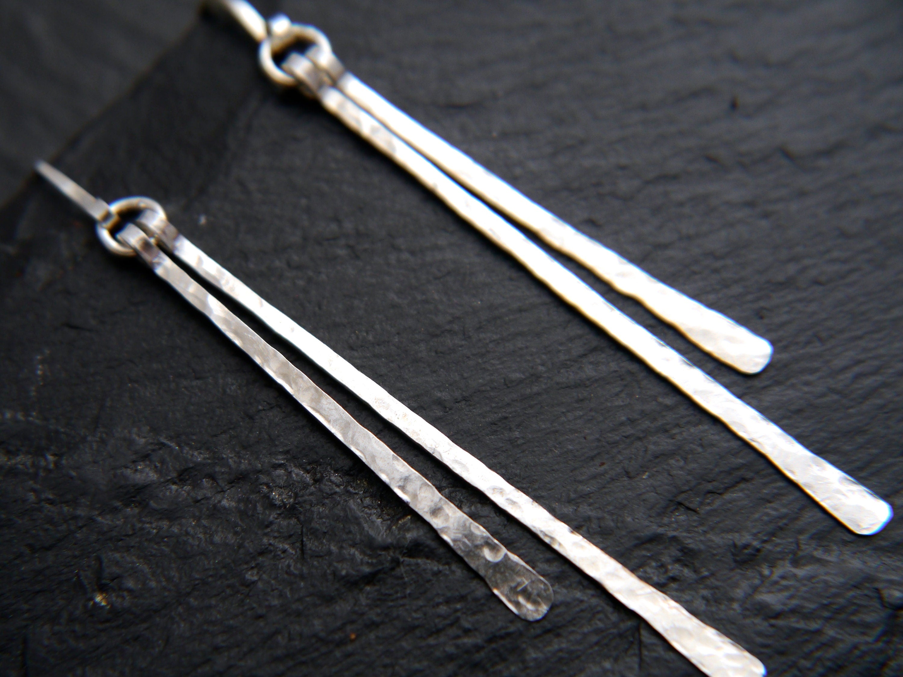 Hammered Sterling Silver Bar Earrings, Simple Minimalist