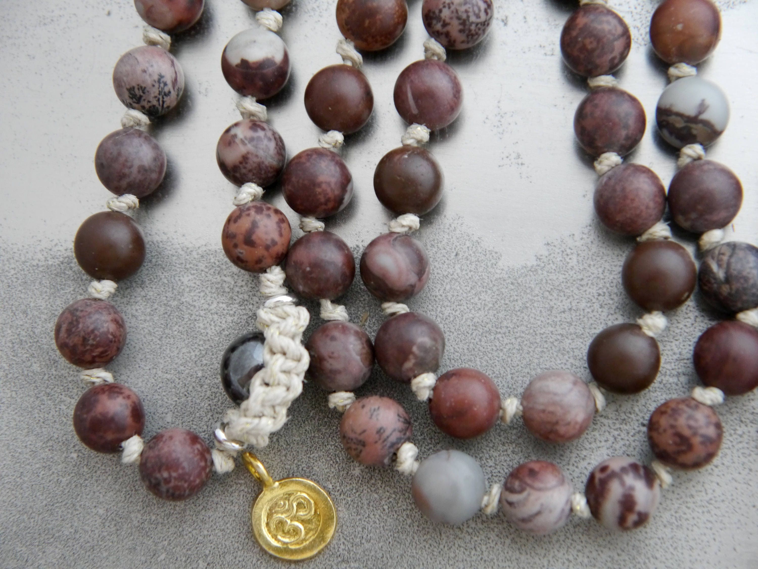 Crazy Horse Jasper Mala Beads, 108 Gemstone Beads, Wrap, Hand Knotted