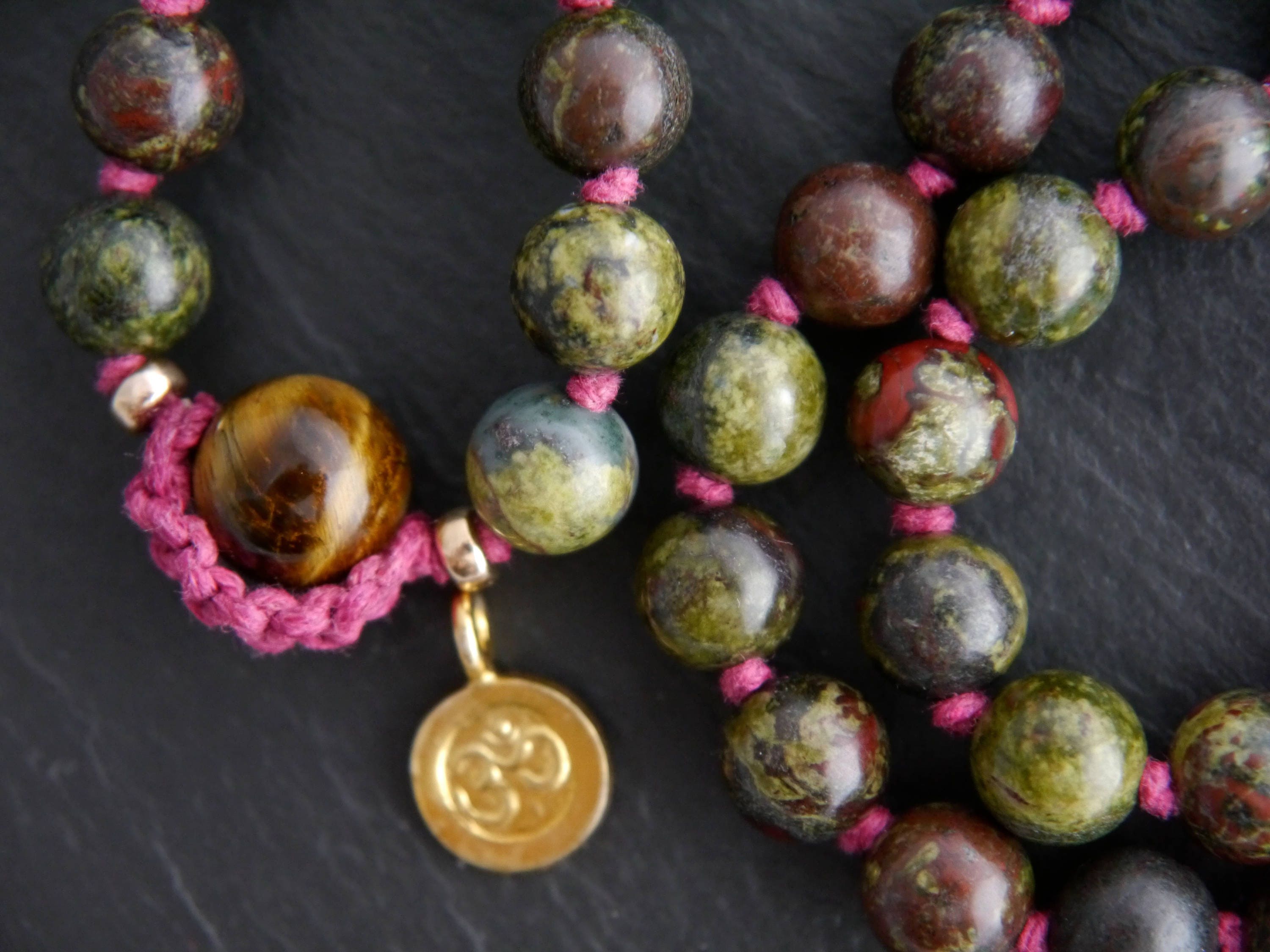 Red Dragon Blood Jasper 108 Mala Bead , Wrap, Hand Knotted Tibetan Prayer Beads