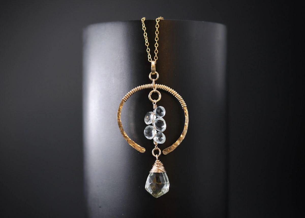 Aquamarine Green Amethyst Crescent Moon Necklace