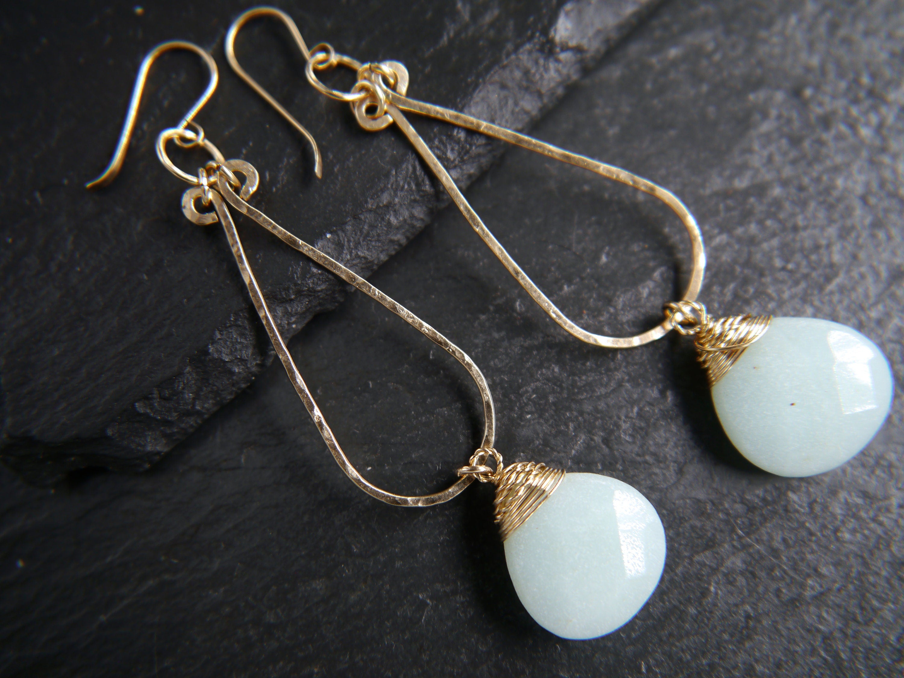 Amazonite Teardrop Bridal Earrings, 14K Gold Filled Chandelier Dangle, Wedding Jewelry