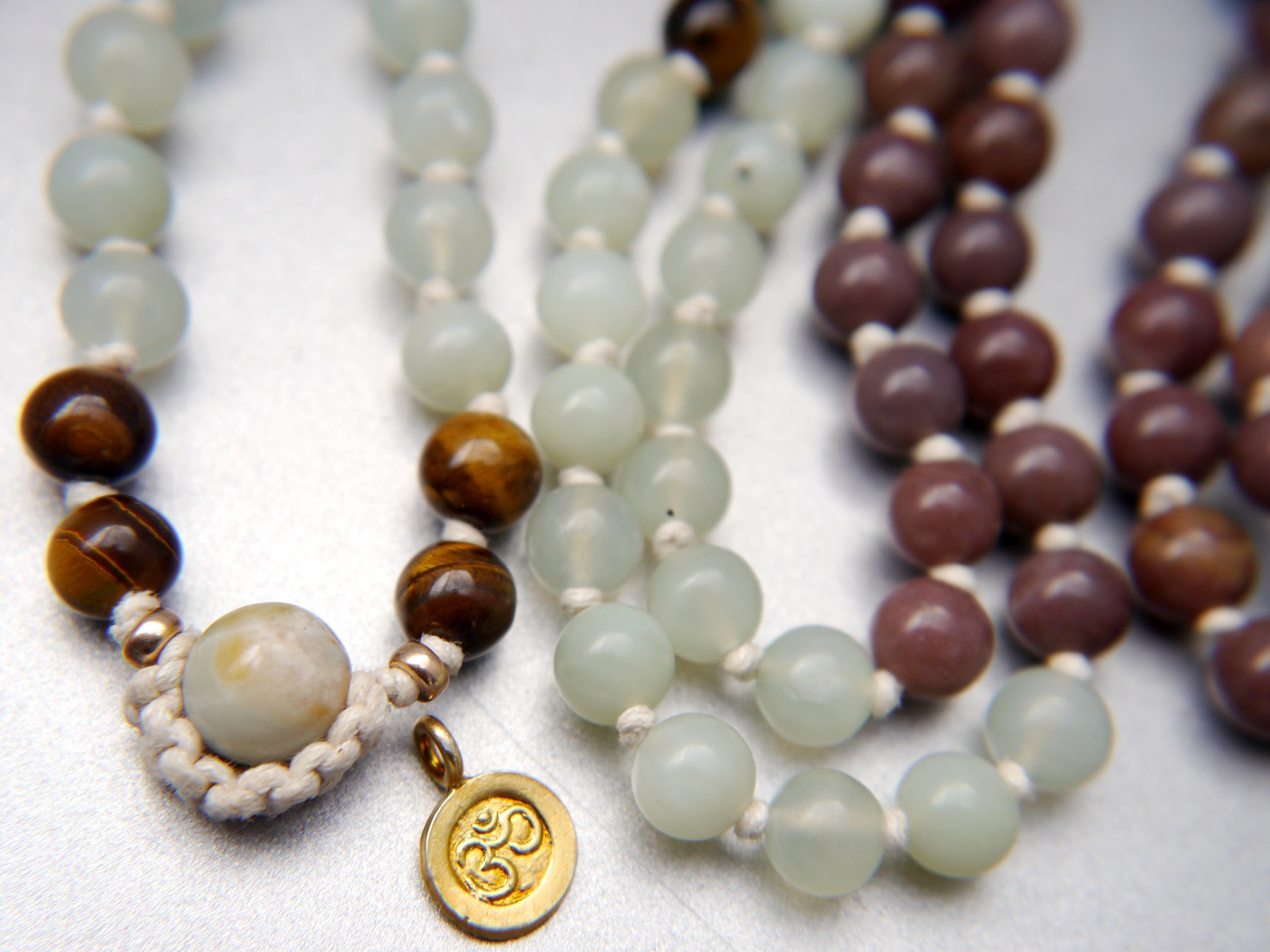 Purple Aventurine Sea Green Serpentine Mala Beads, 108 Gemstone , Hand Knotted