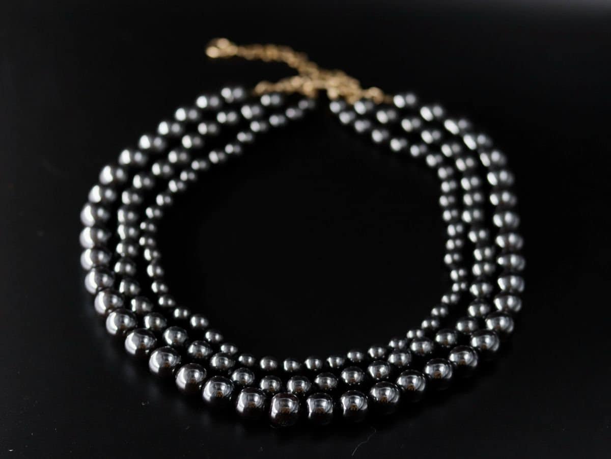 Hematite Multi Strand Bib Necklace Gold Filled, Statement Jewelry