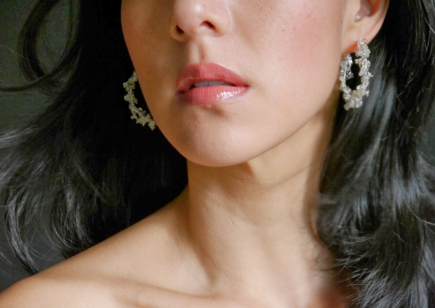 Aquamarine Floral Hoop Gemstone Earrings, Sterling Silver, Garden Wedding