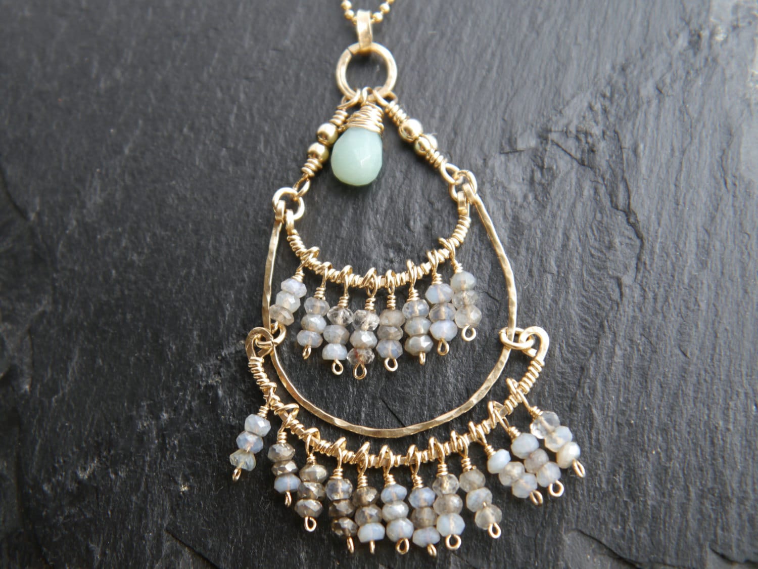 Labradorite Amazonite Gemstone Necklace, 14K Gold Filled, Bohemian Wedding