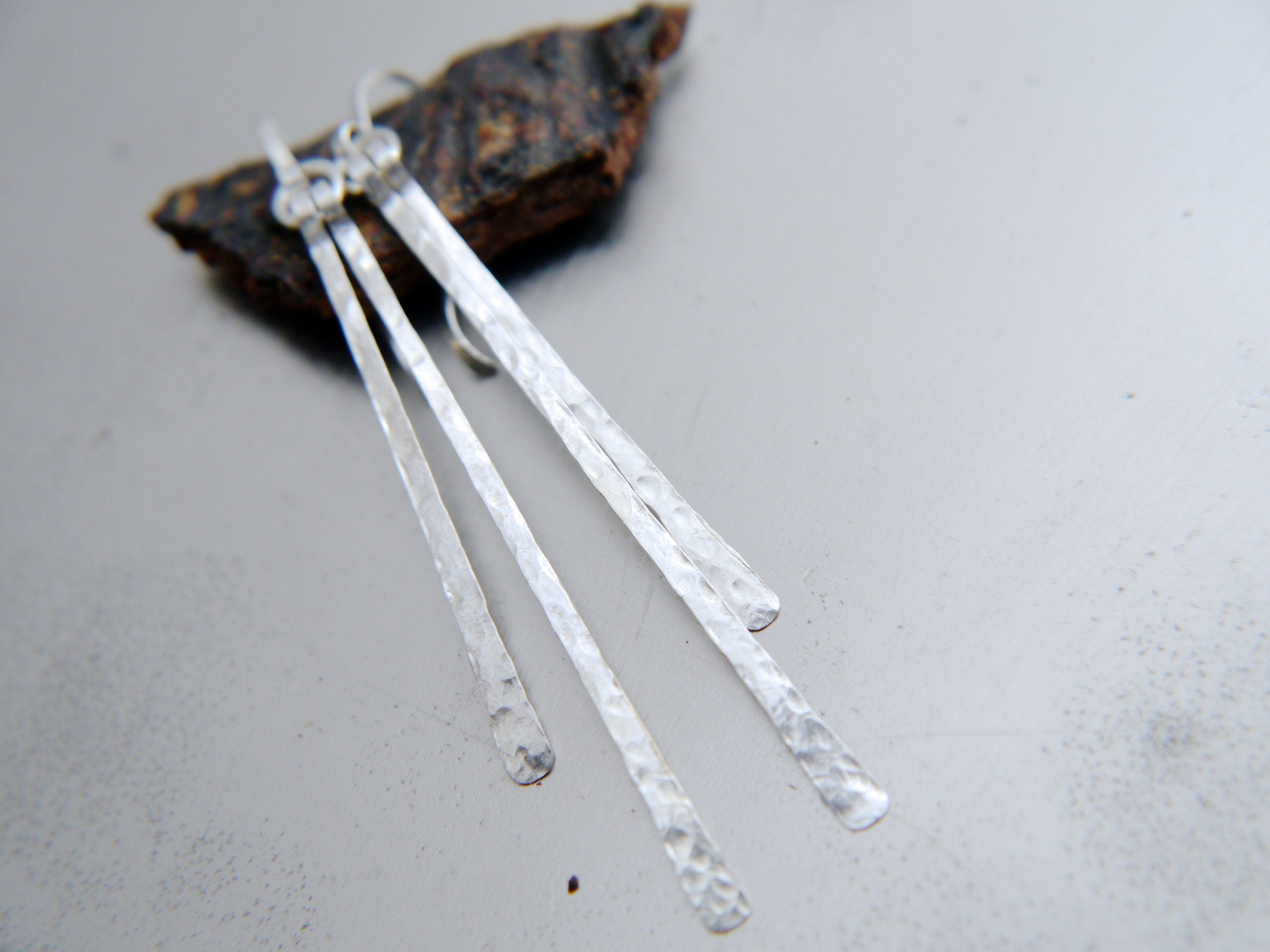 Hammered Sterling Silver Bar Earrings, Simple Minimalist