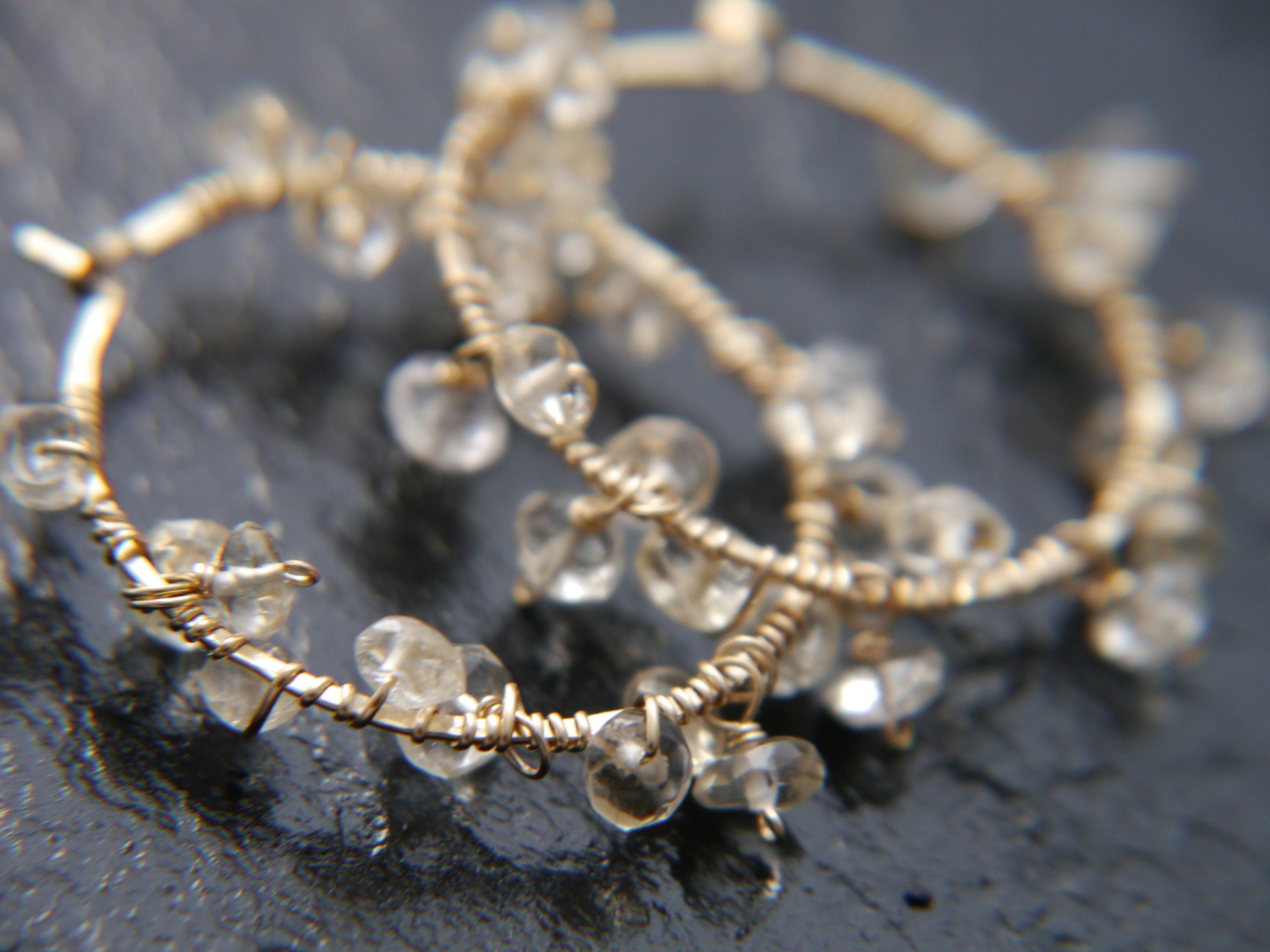 Citrine Floral Hoop Gemstone Earrings, 14K Gold Filled Boho Wedding Jewelry
