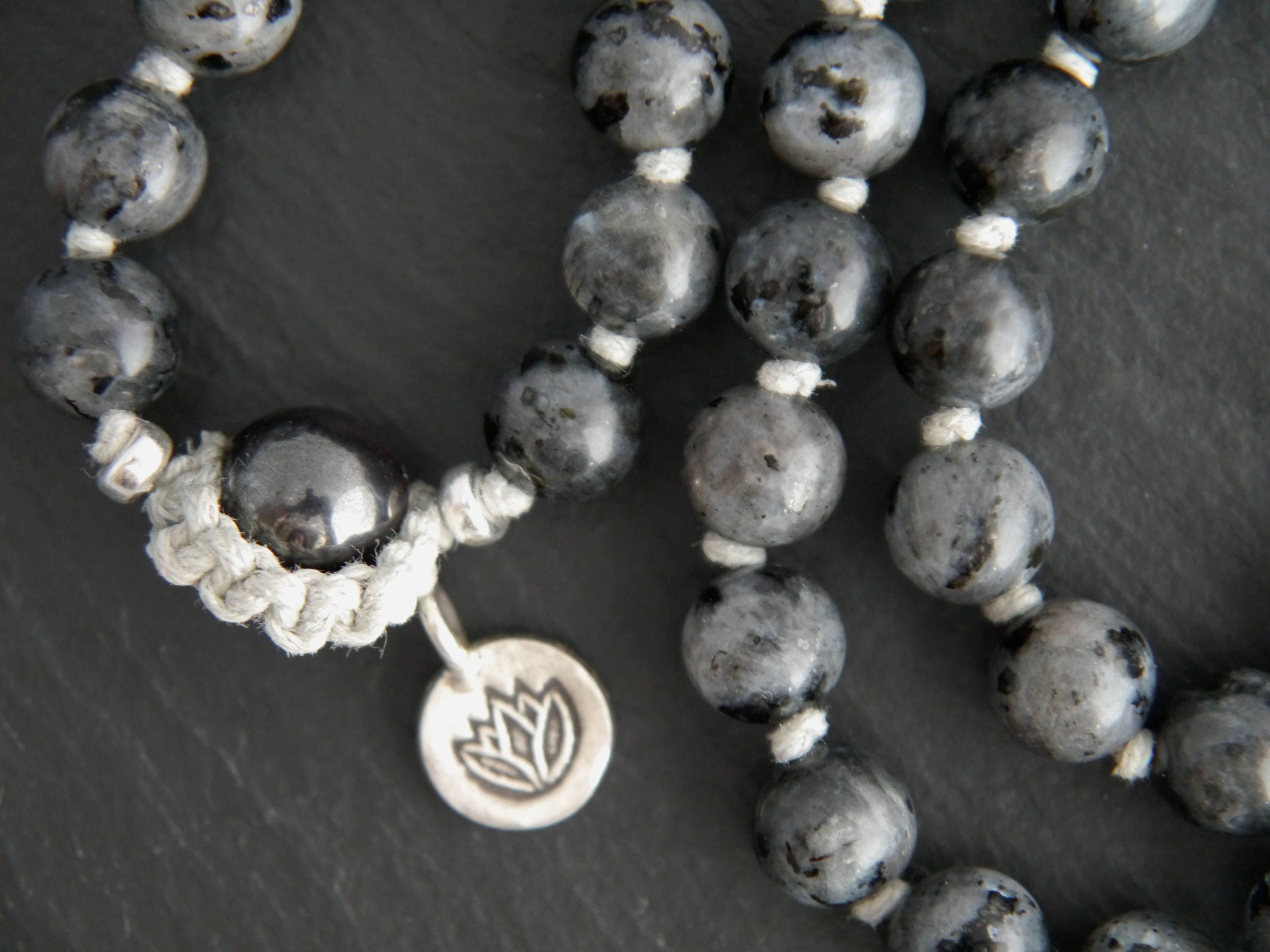 Gray Flash Labradorite Mala Beads, 108 Gemstone Beads, Wrap, Hand Knotted
