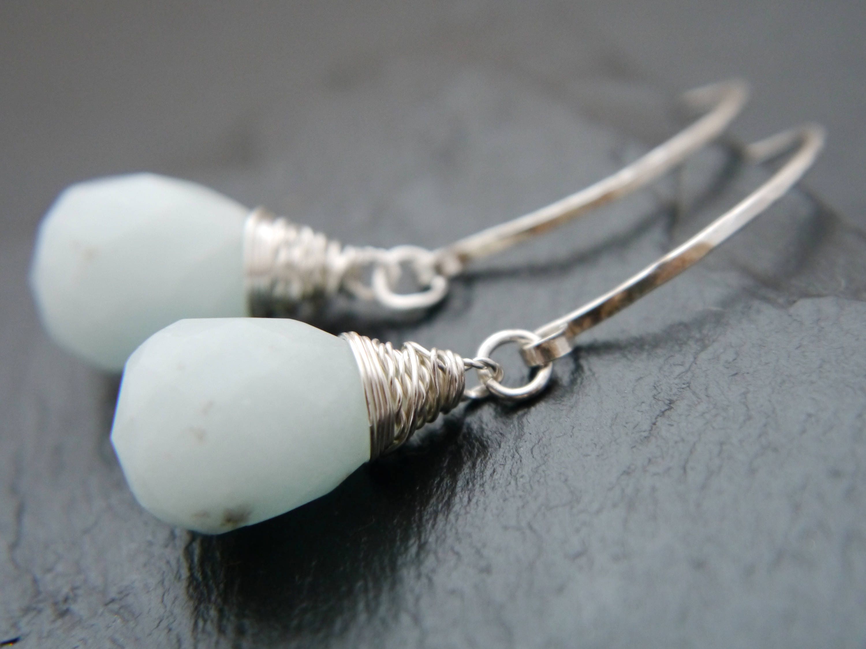 Amazonite Hoop Gemstone Earrings, Sterling Silver, Something Blue
