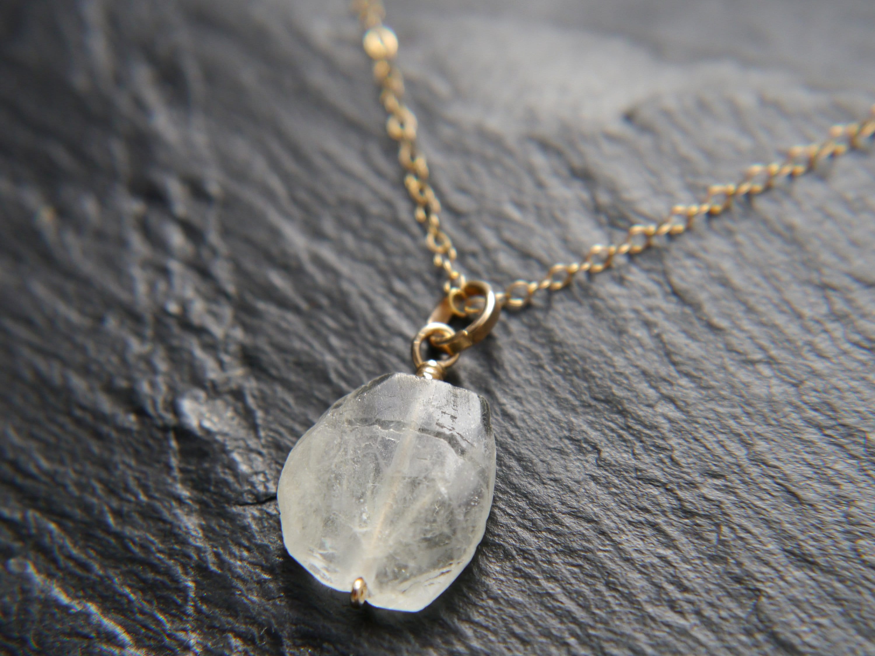 Raw Aquamarine Gemstone Pendant Necklace, 14K Gold Filled Minimalist Jewelry