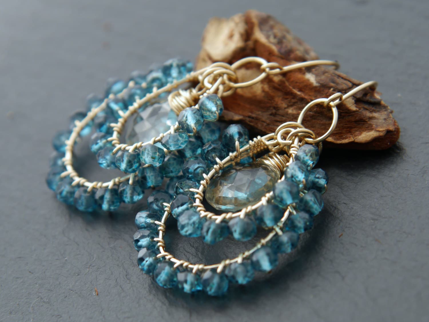 Apatite Green Amethyst Hoop Earrings, 14K Gold Filled Ocean Inspired Jewelry, Beach Wedding
