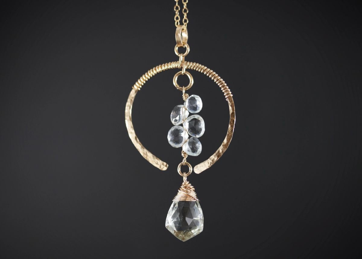 Aquamarine Green Amethyst Crescent Moon Necklace