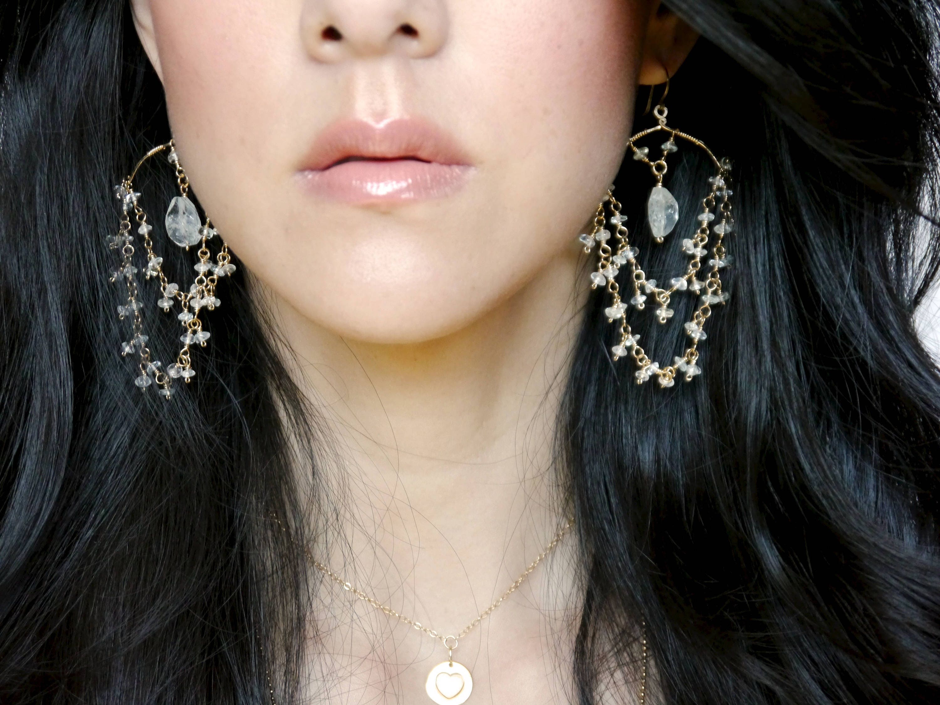 Aquamarine Fringe Chandelier Earrings, 14K Gold Filled Boho Dangle, Wedding Jewelry