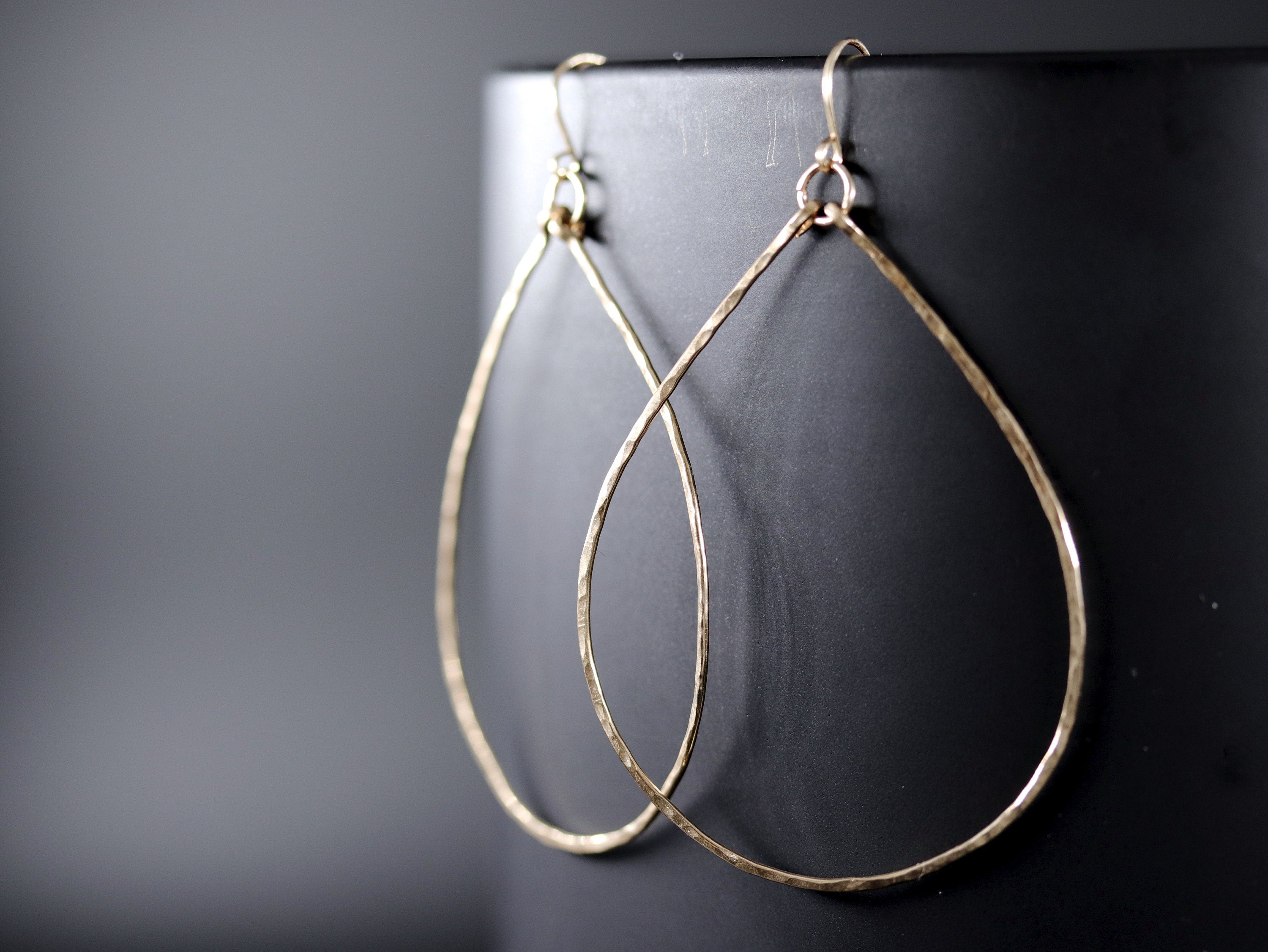 Hammered Large Hoop Earrings, 14K Gold Filled Minimalist Style