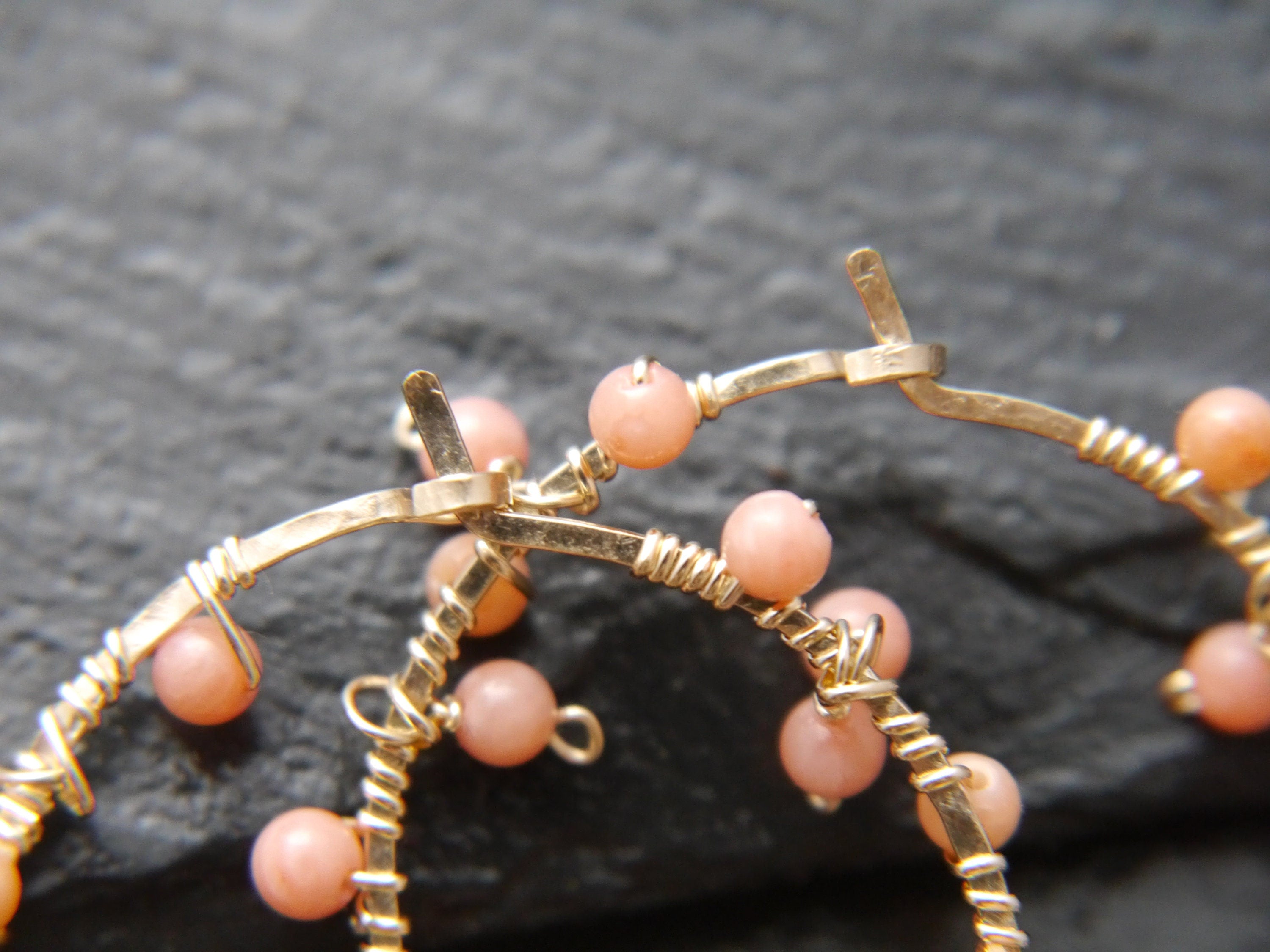 Coral Hoop Gemstone Earrings, 14K Gold Filled Garland Floral Bohemian Style