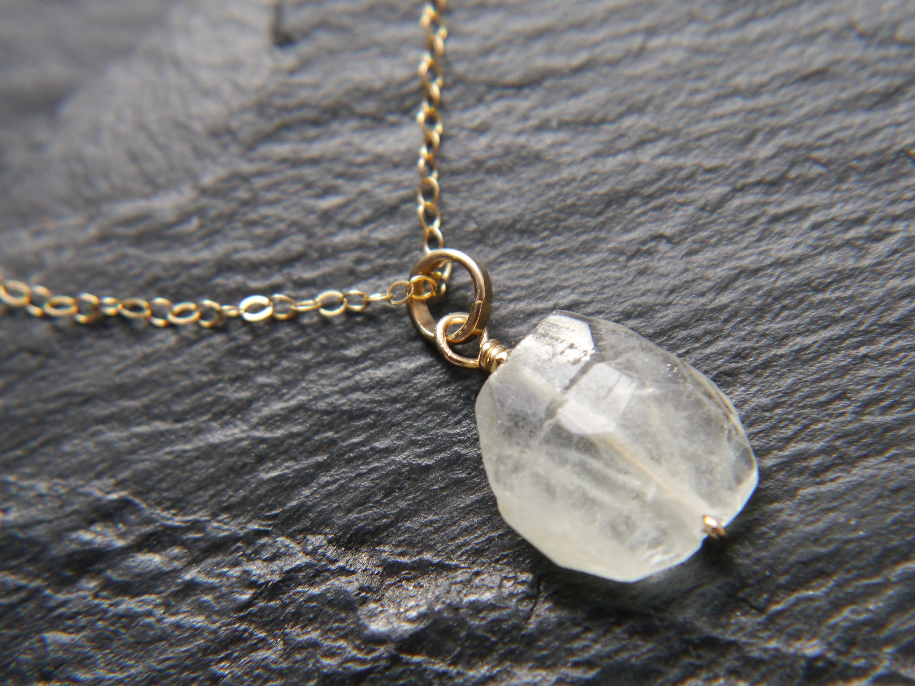 Raw Aquamarine Gemstone Pendant Necklace, 14K Gold Filled Minimalist Jewelry