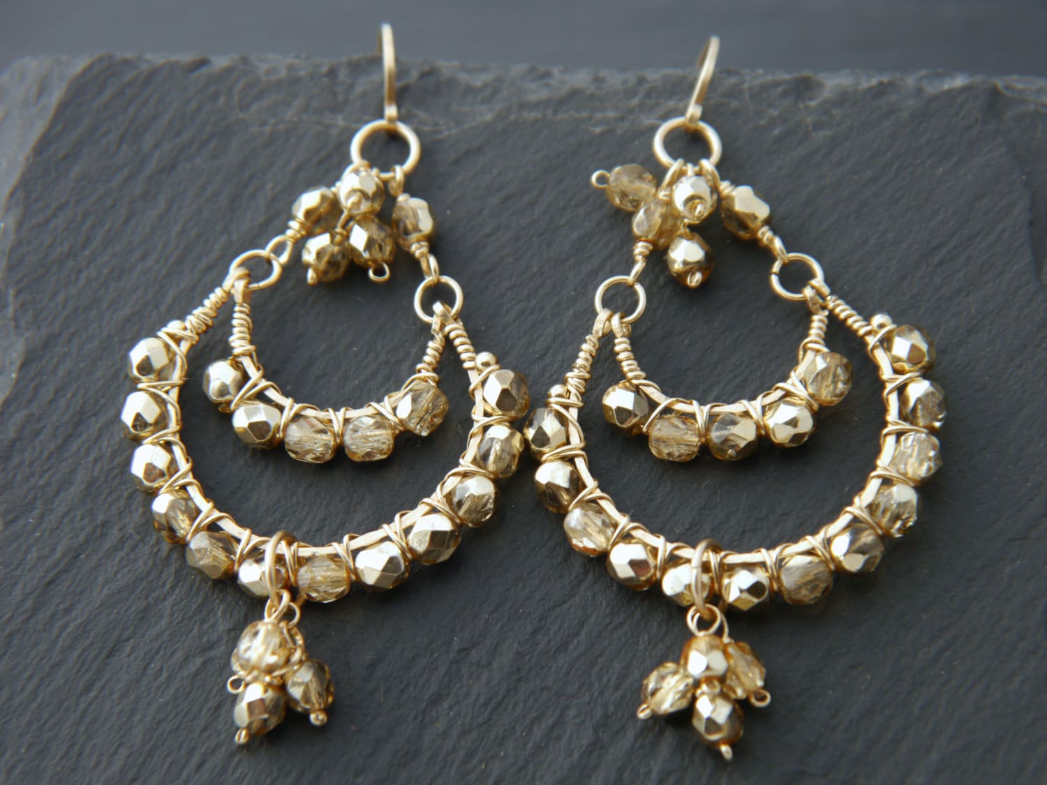 Tortoiseshell Chandelier Gemstone Earrings, 14K Gold Filled Bohemian Style