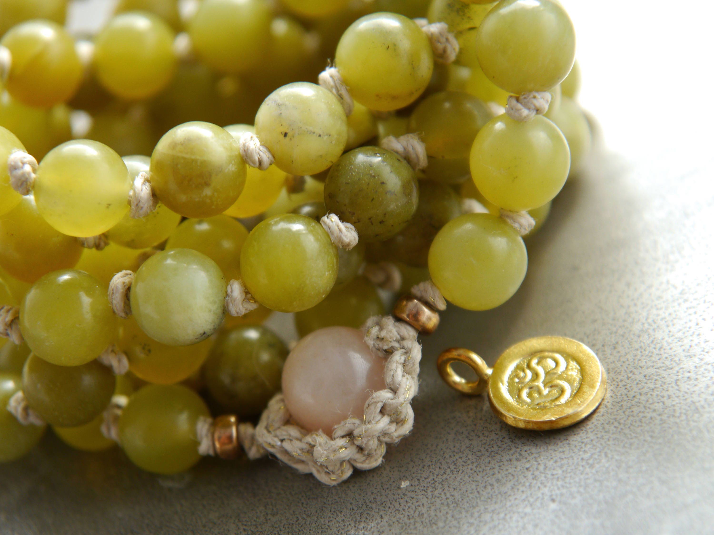 Olive Green Serpentine Mala Beads, 108 Gemstone Beads, Wrap, Hand Knotted