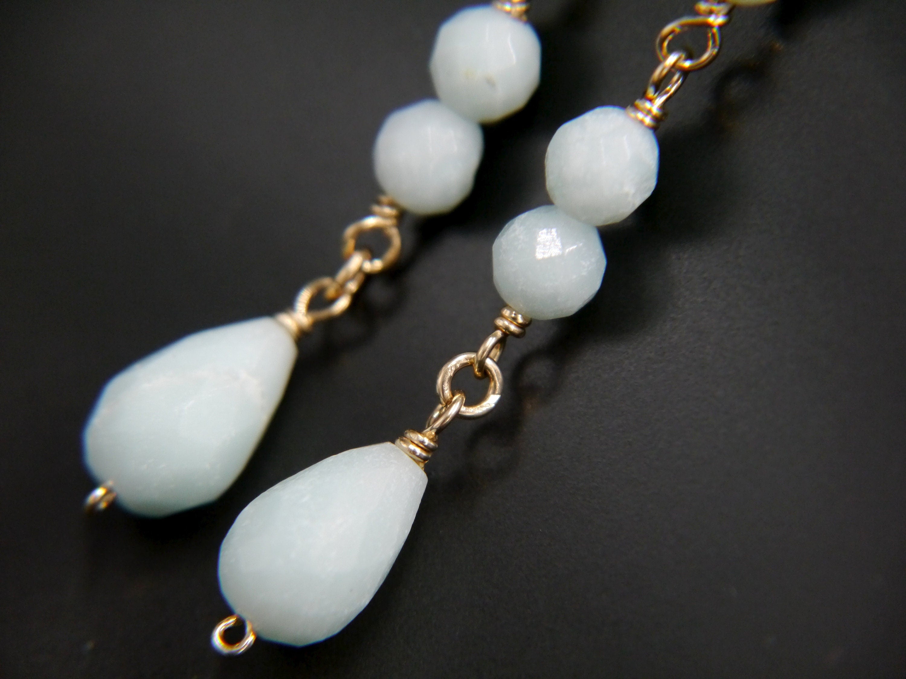 Aqua Amazonite Long Dangle Earrings, 14K Gold Filled Linear Drop, Minimal Jewelry