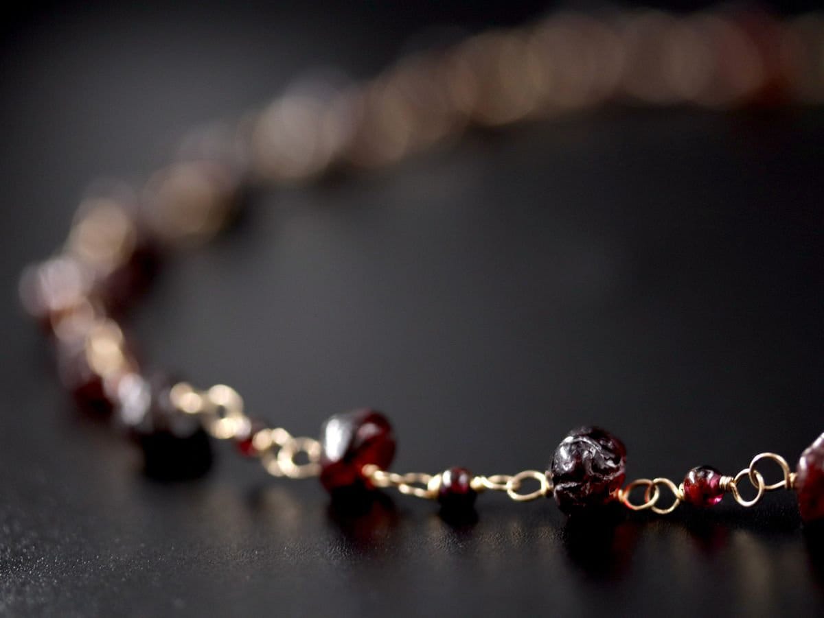 Garnet Rosary Chain Gemstone Necklace, 14K Gold Filled