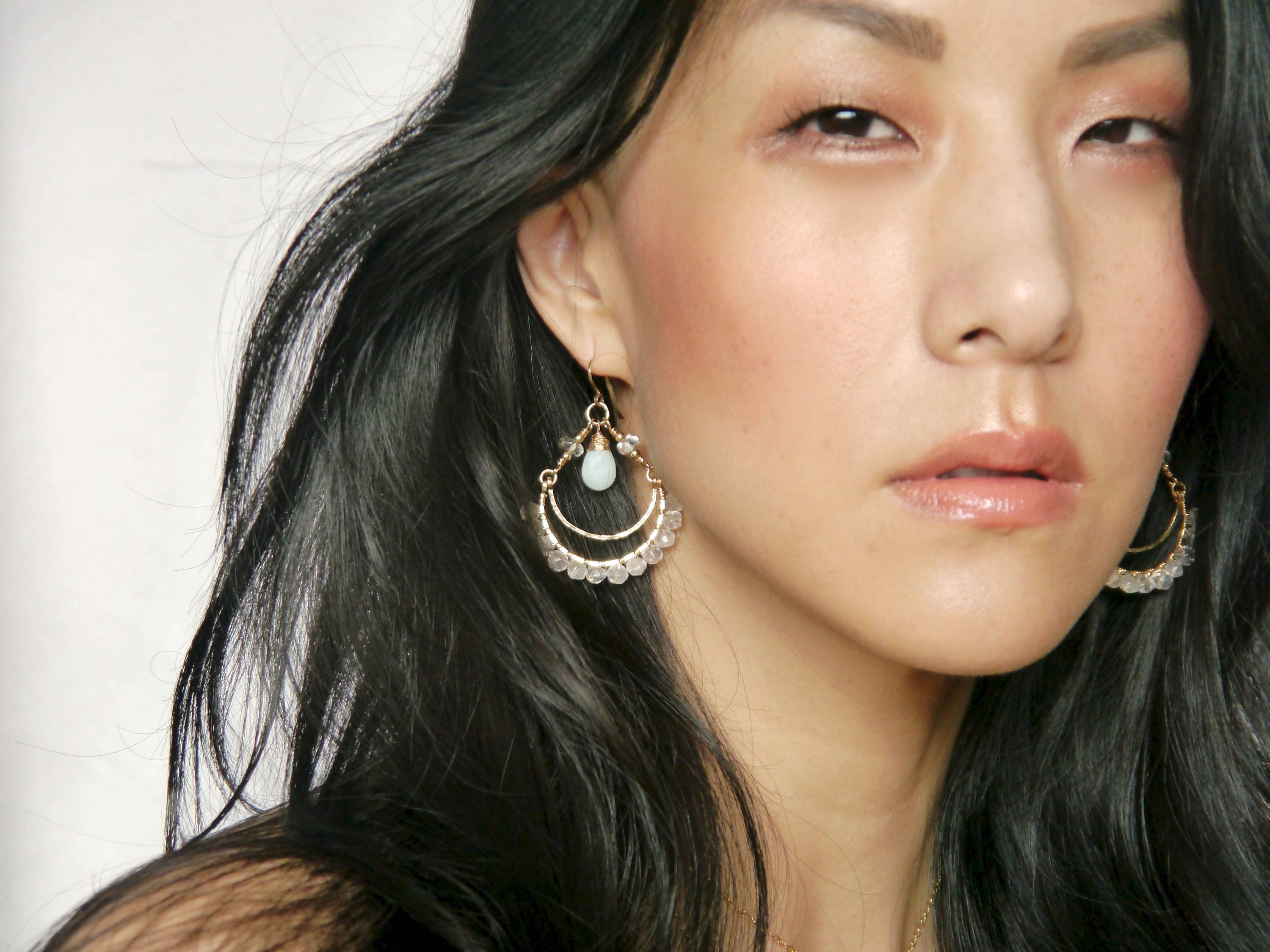 Rose Quartz Amazonite Chandelier Gemstone Earrings, 14K Gold Filled Boho Chic