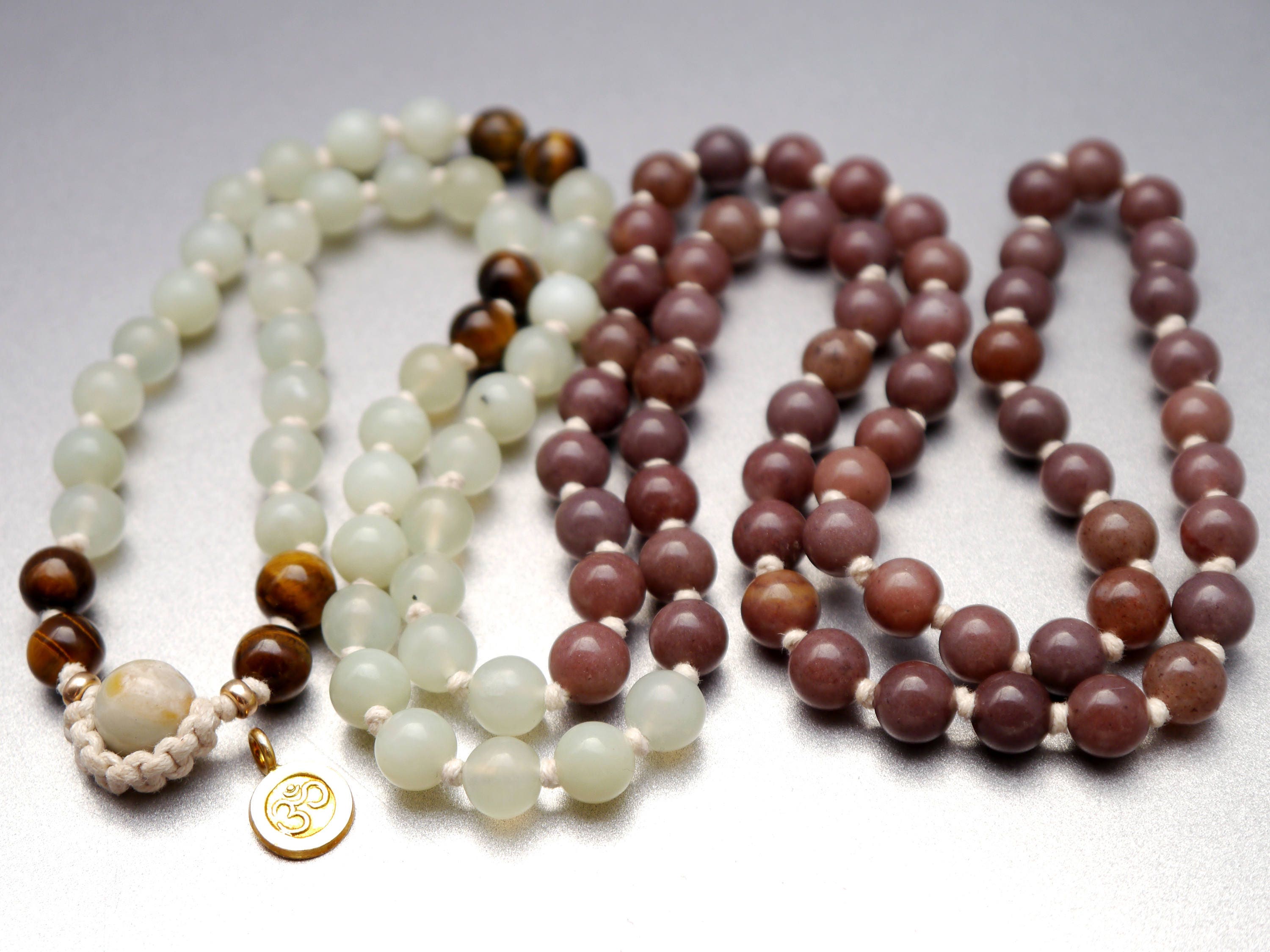 Purple Aventurine Sea Green Serpentine Mala Beads, 108 Gemstone , Hand Knotted