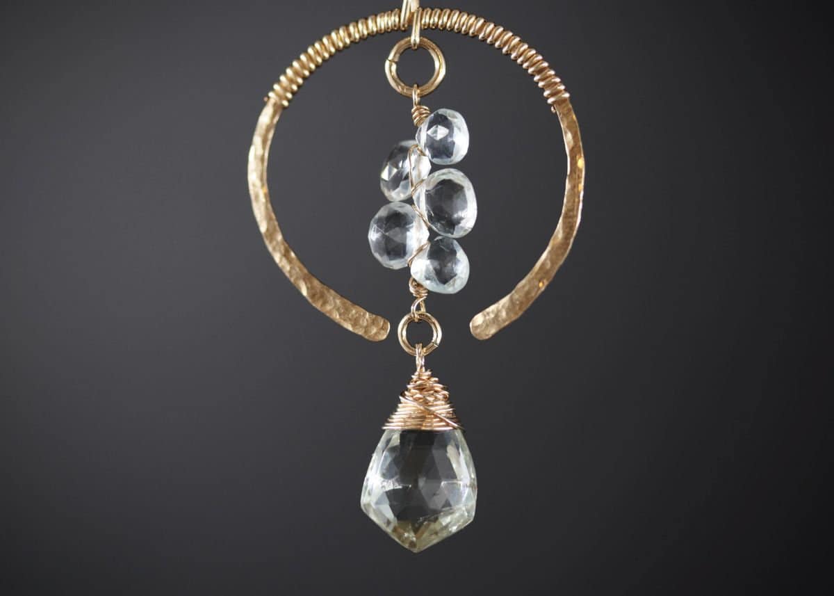 Aquamarine Green Amethyst Crescent Moon Necklace