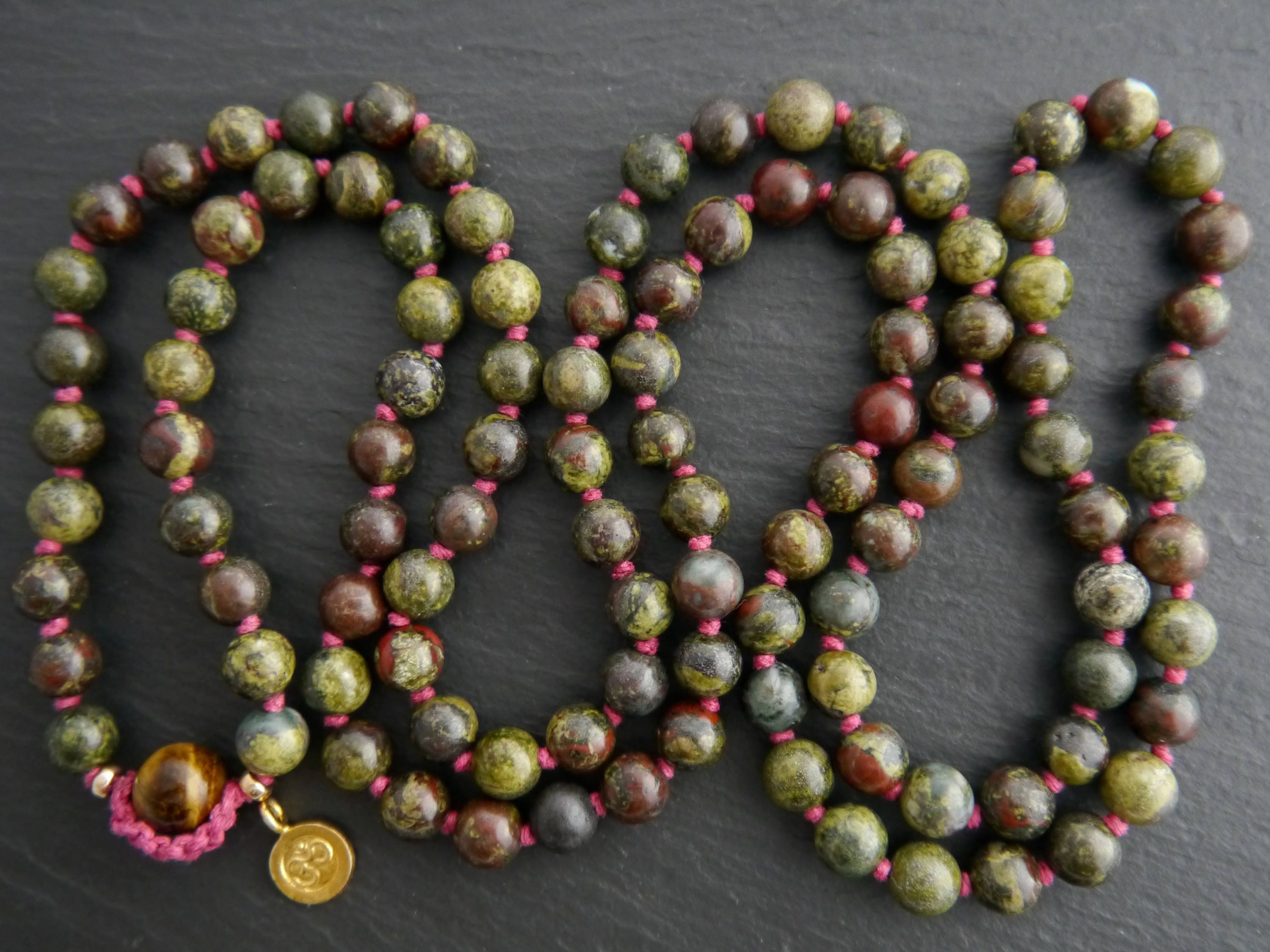 Red Dragon Blood Jasper 108 Mala Bead , Wrap, Hand Knotted Tibetan Prayer Beads