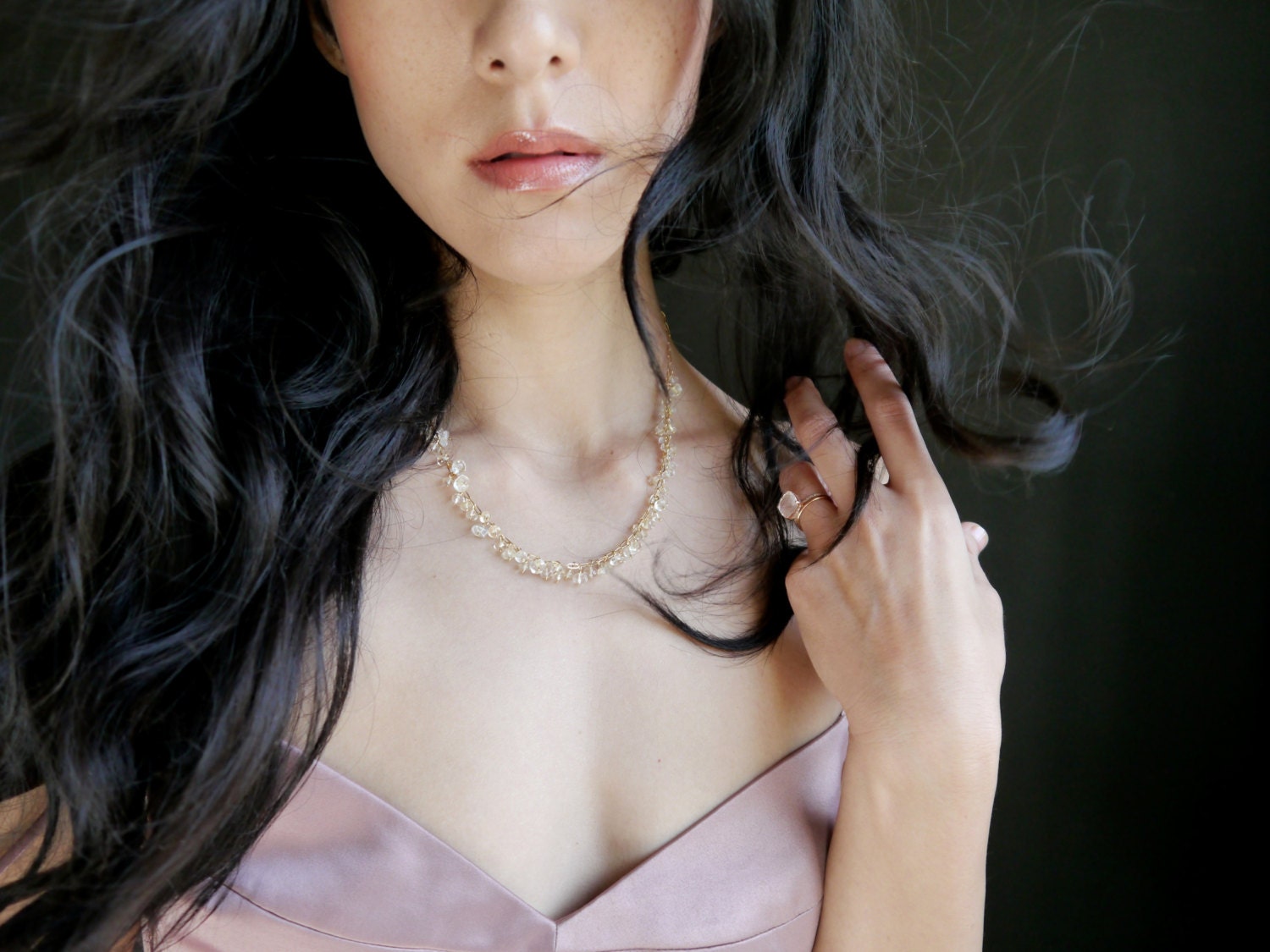 Citrine Garland Necklace, 14K Gold Filled Fringe Chain, Delicate Minimalist Jewelry