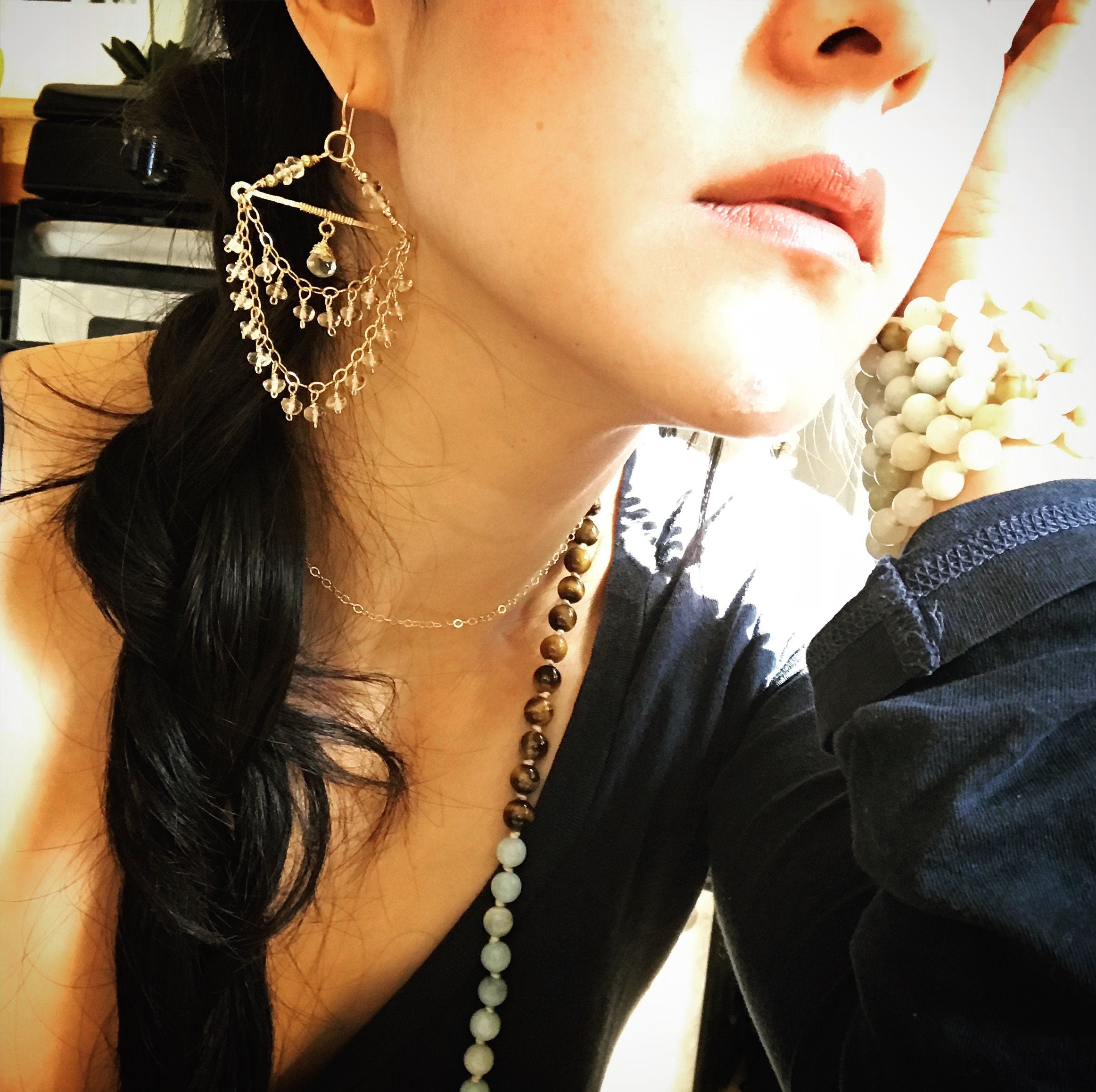 Citrine Chandelier Gemstone Earrings, 14K Gold Filled Bohemian Style