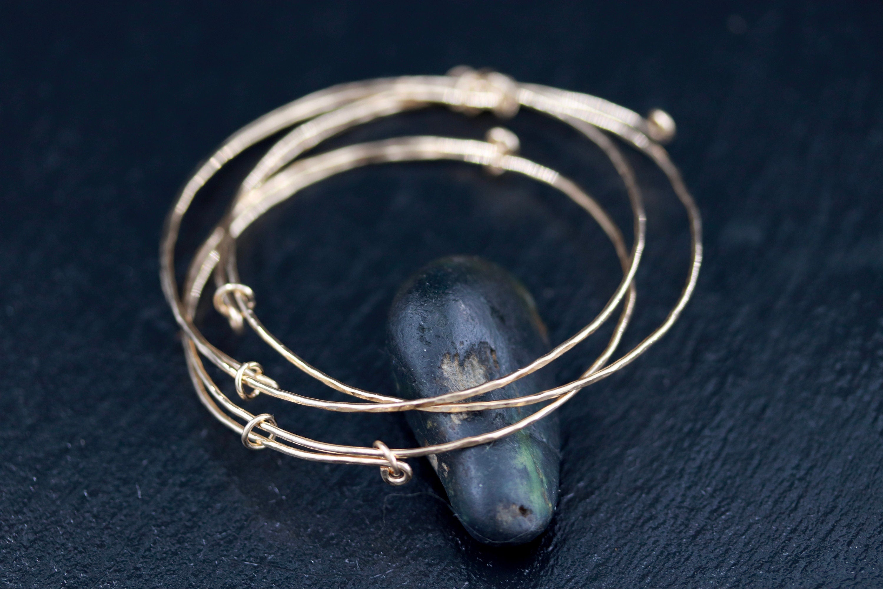 Hammered 14K Gold Filled Bangle Bracelet, Minimalist Adjustable Jewelry