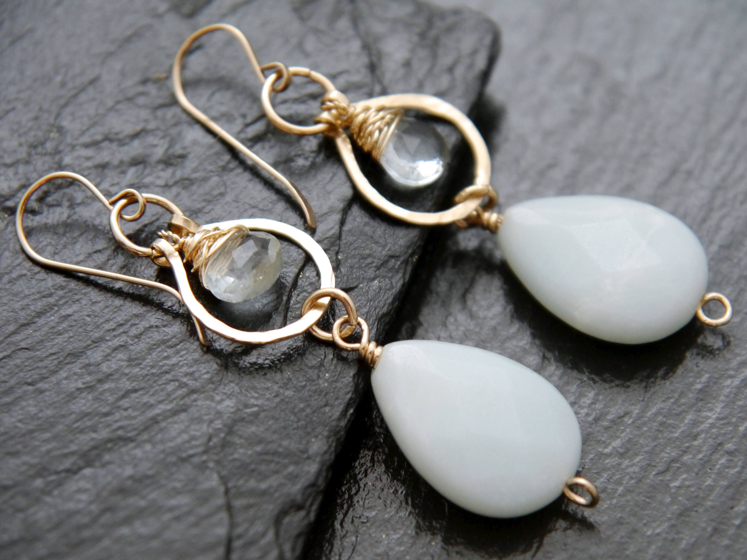 Amazonite Green Amethyst Chandelier Earrings, 14K Gold Filled Statement Dangle, Boho Bridal Jewelry