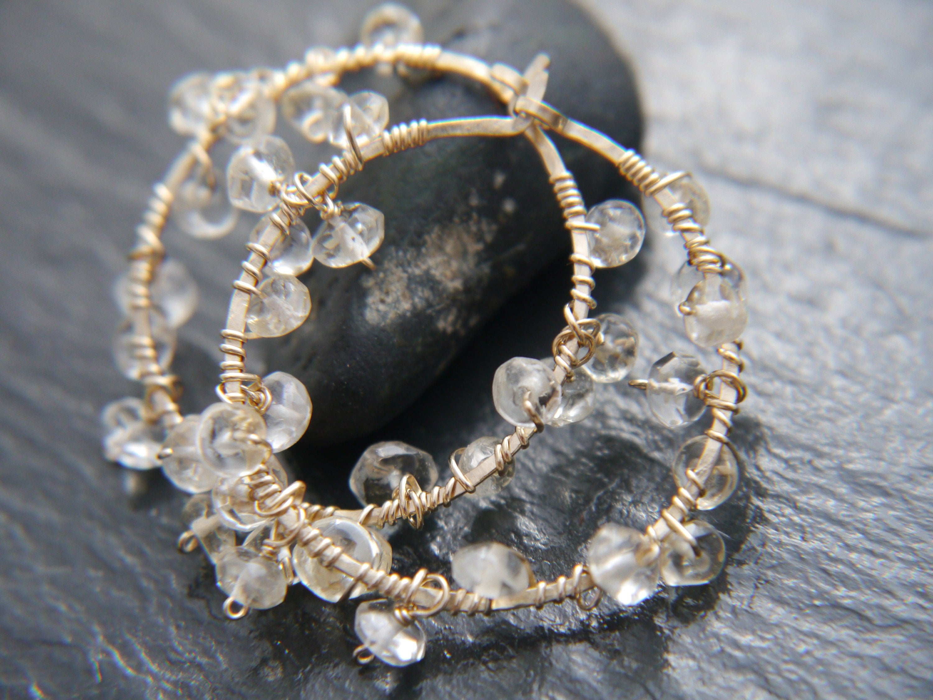 Citrine Floral Hoop Gemstone Earrings, 14K Gold Filled Boho Wedding Jewelry