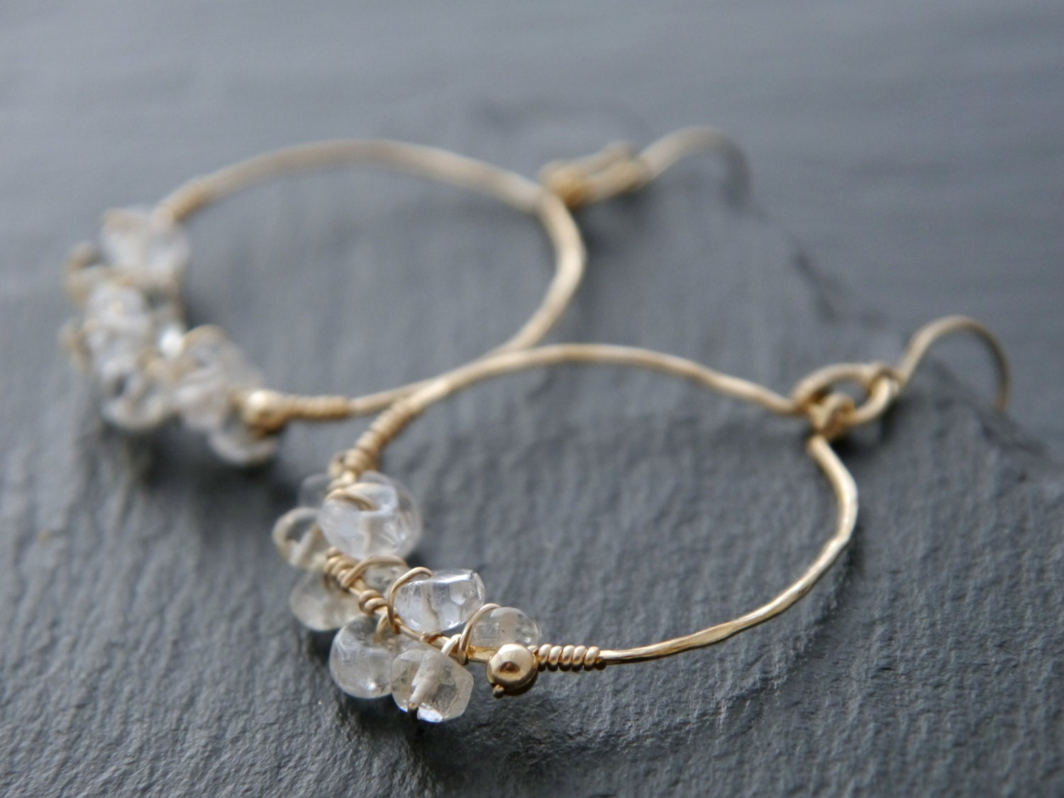 Citrine Hoop Gemstone Earrings, 14K Gold Filled Bohemian Style
