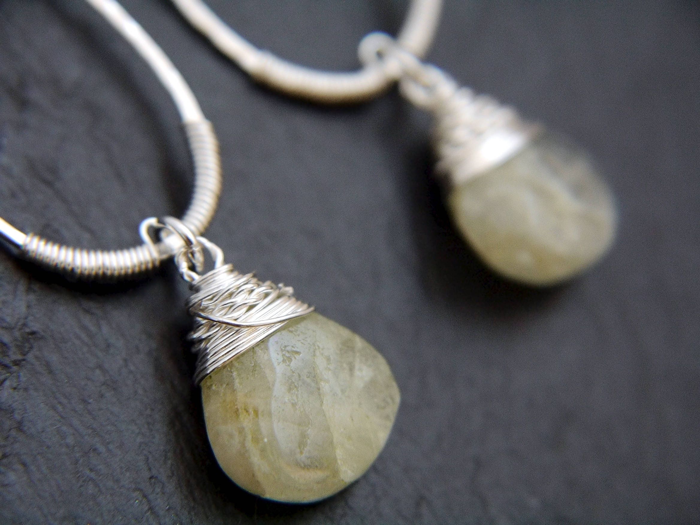 Wire Wrapped Aquamarine Teardrop Dangle Gemstone Earrings, Sterling Silver, Bridal